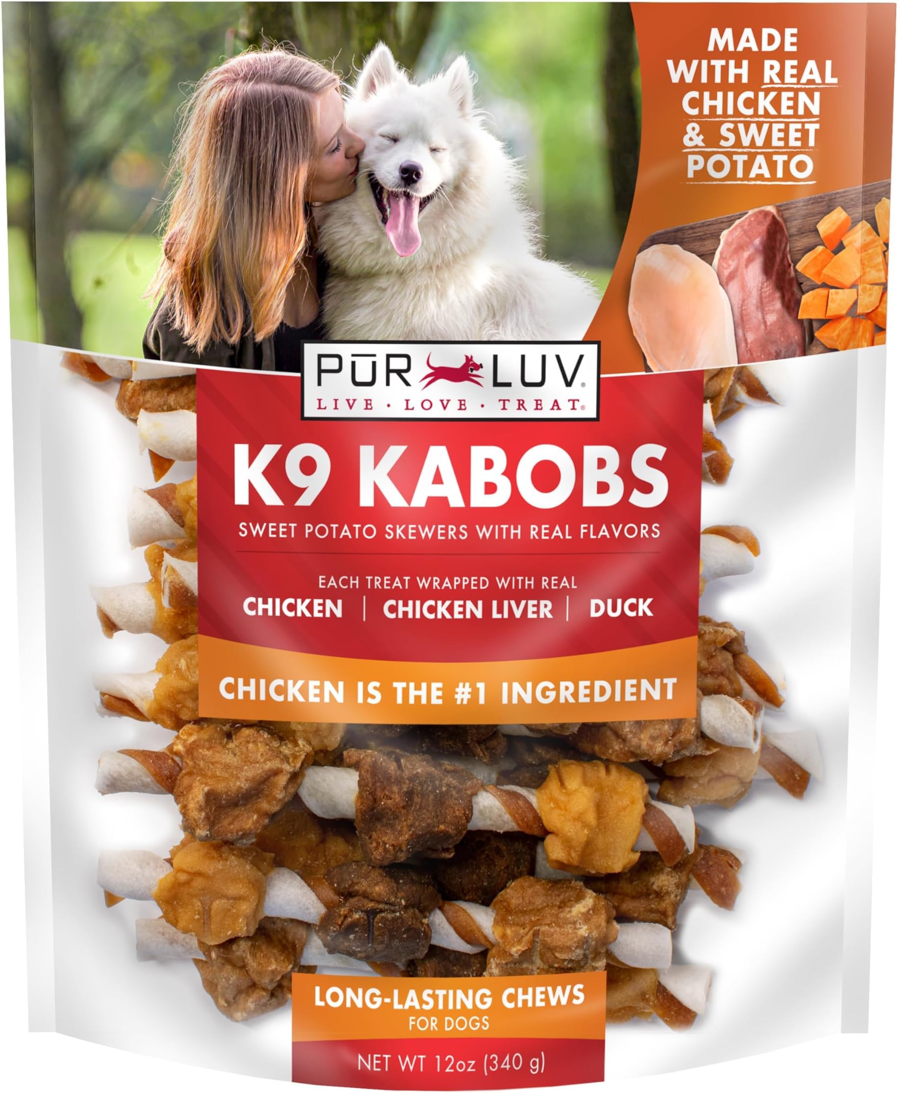 Pur Luv Chicken Wrapped Sweet Potato Dog Treats, Rawhide Free Jerky Wraps, Made with Real Chicken, 16 Oz, Healthy, Easily Digestible, Long Lasting, High Protein Treat, Satisfies Dog's Urge to Chew | Rawhide-free, high-protein jerky wrap: real chicken arou