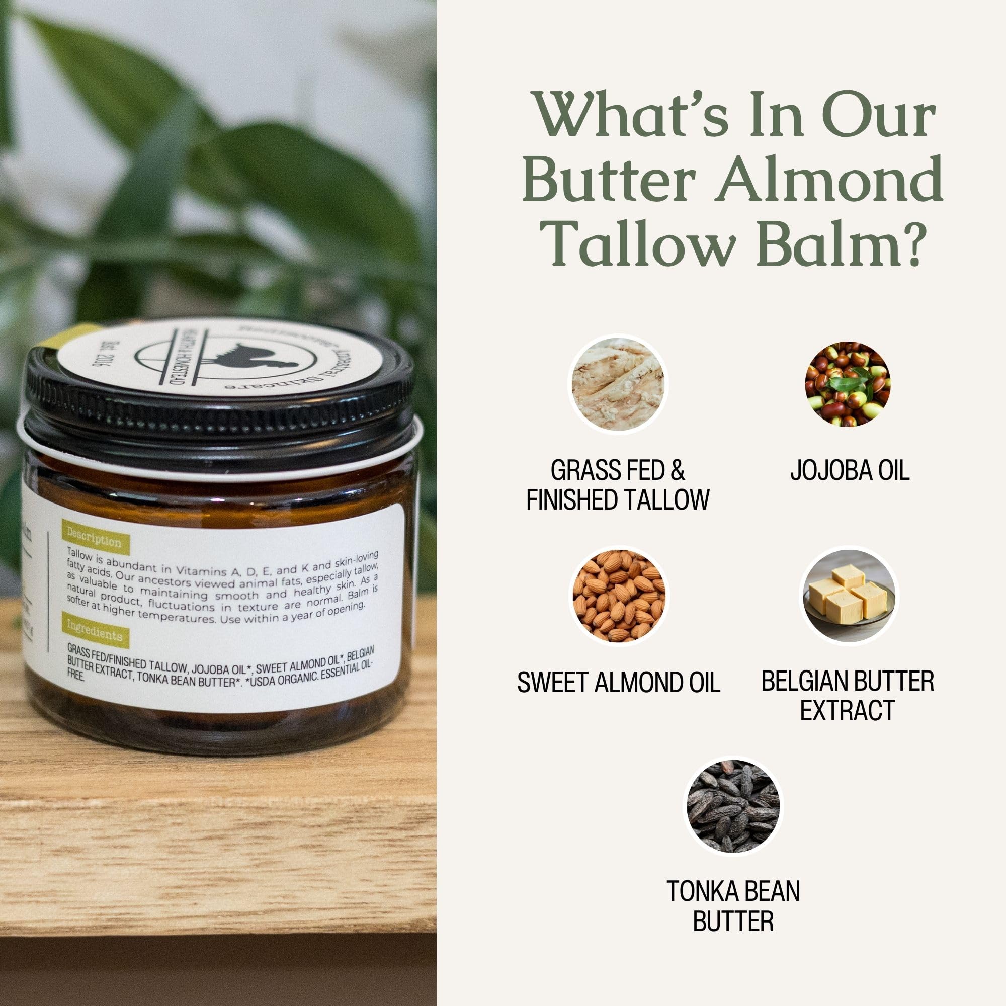 Hearth & Homestead Whipped Beef Tallow for Skin & Face, Unscented, 1.3oz | 100% Grass Fed & Finished, Eczema Cream & Body Butter, Only Organic Ingredients, For Skin & Face