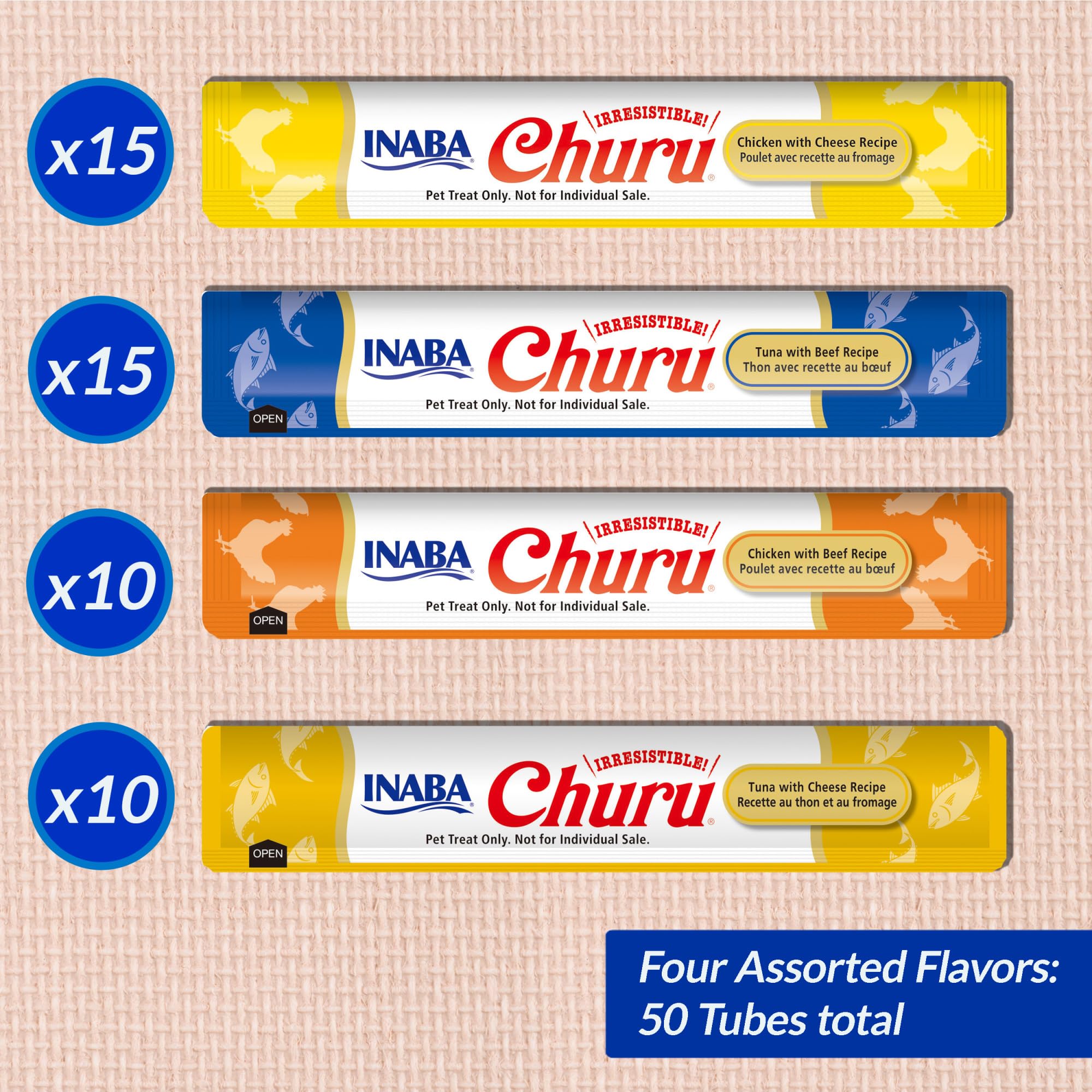 INABA Churu Cat Treats, Lickable, Squeezable Creamy Purée Cat Treat with Green Tea Extract & Taurine, 0.5 Ounces Each Tube, 20 Tubes, Tuna & Seafood Variety Box
