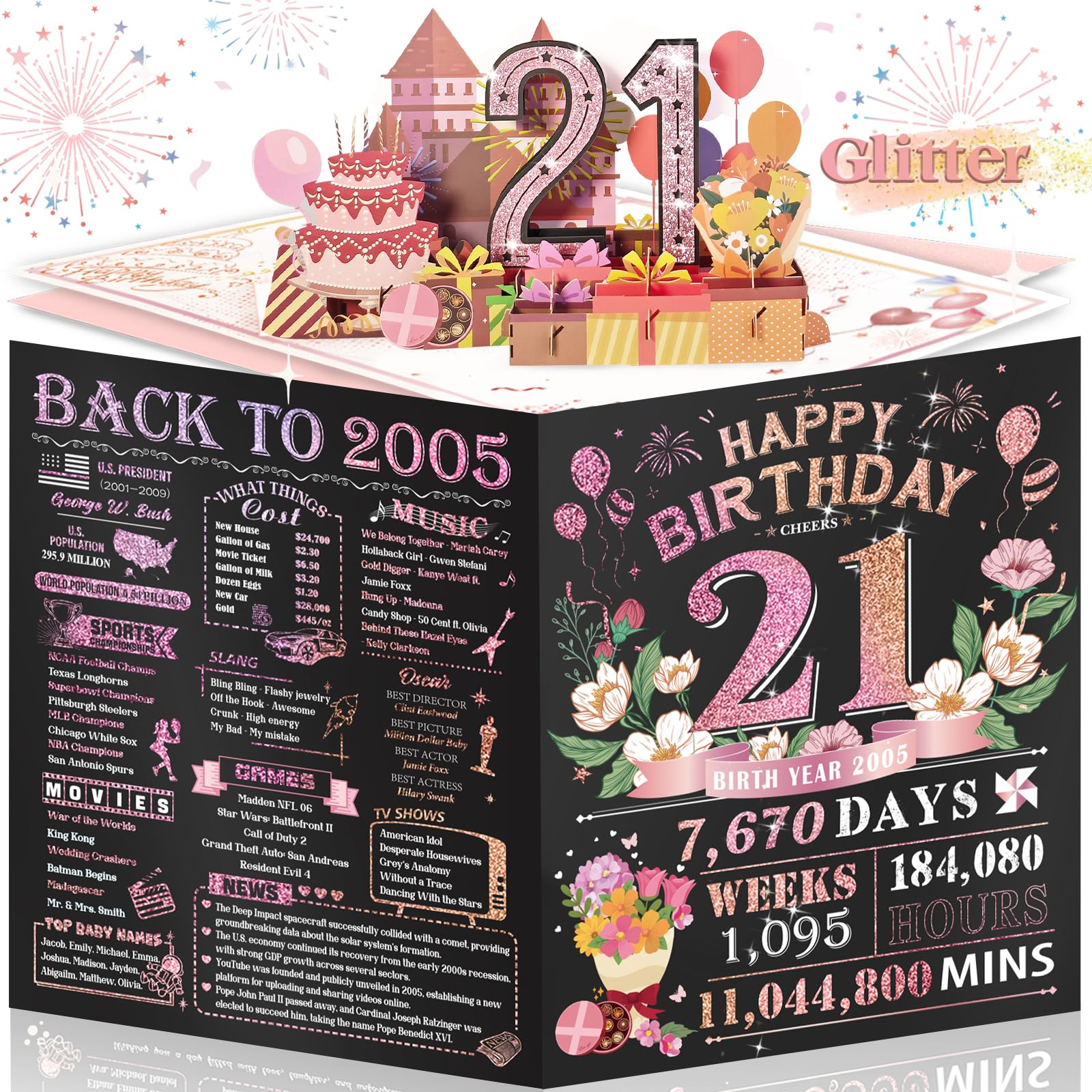 80th Birthday Card for Women Her, Large 3D Pop Up 80th Birthday cards forMom Grandma, Happy 80 Year Old Birthday Decorations for Wife Sister Funny Birthday Gifts, Back to 1946, Pink