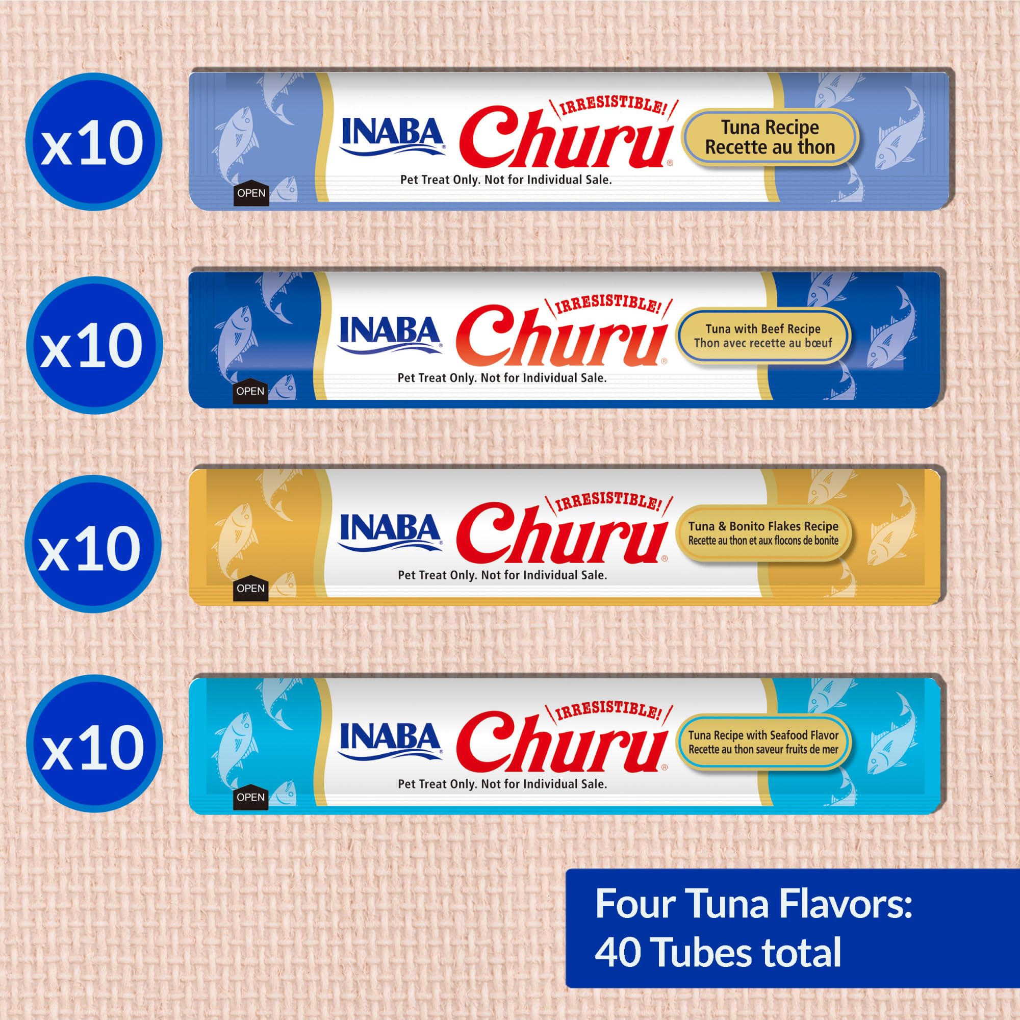 INABA Churu Cat Treats, Lickable, Squeezable Creamy Purée Cat Treat with Green Tea Extract & Taurine, 0.5 Ounces Each Tube, 20 Tubes, Tuna & Seafood Variety Box