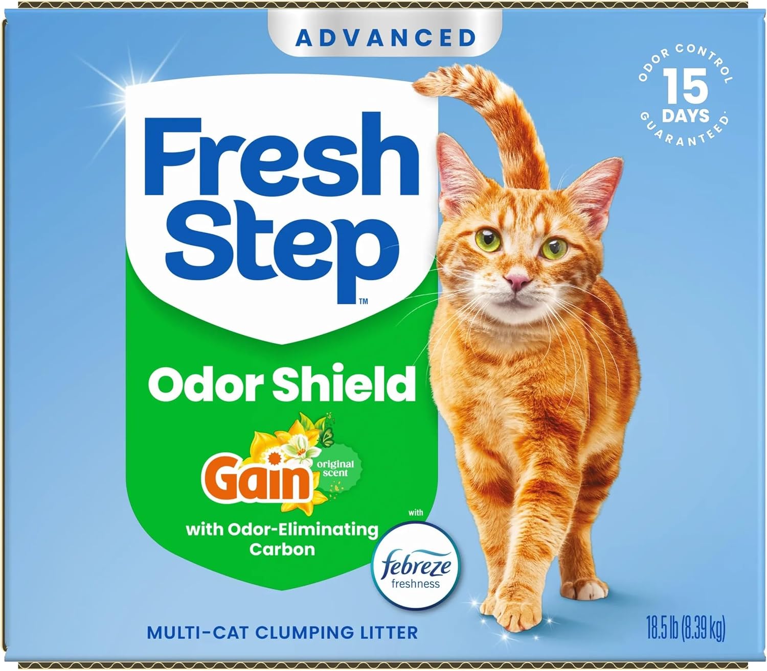 Fresh Step Advanced Odor Shield Clumping Cat Litter with Gain, 18.5 lb, 2Pk | Odor Shield with Ammonia Block Technology, Low Dust, Multi Cat, Compatible with Most Automatic Litter Boxes