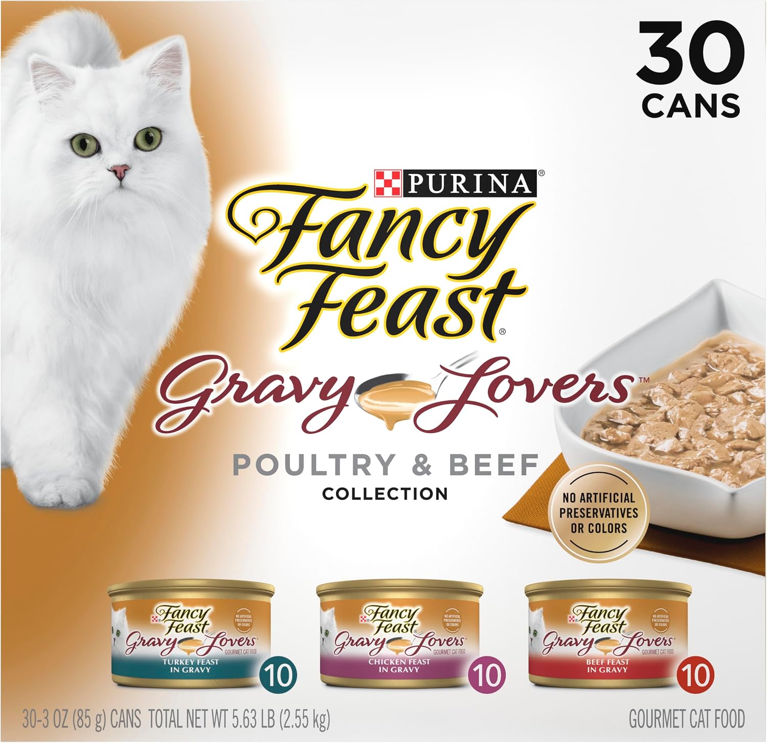 Purina Fancy Feast Gravy Lovers, Poultry & Beef Wet Cat Food, 3oz, 24-Pack | Variety Pack, grilled gourmet texture made with no artificial colors or preservatives, 100 percent complete and balanced