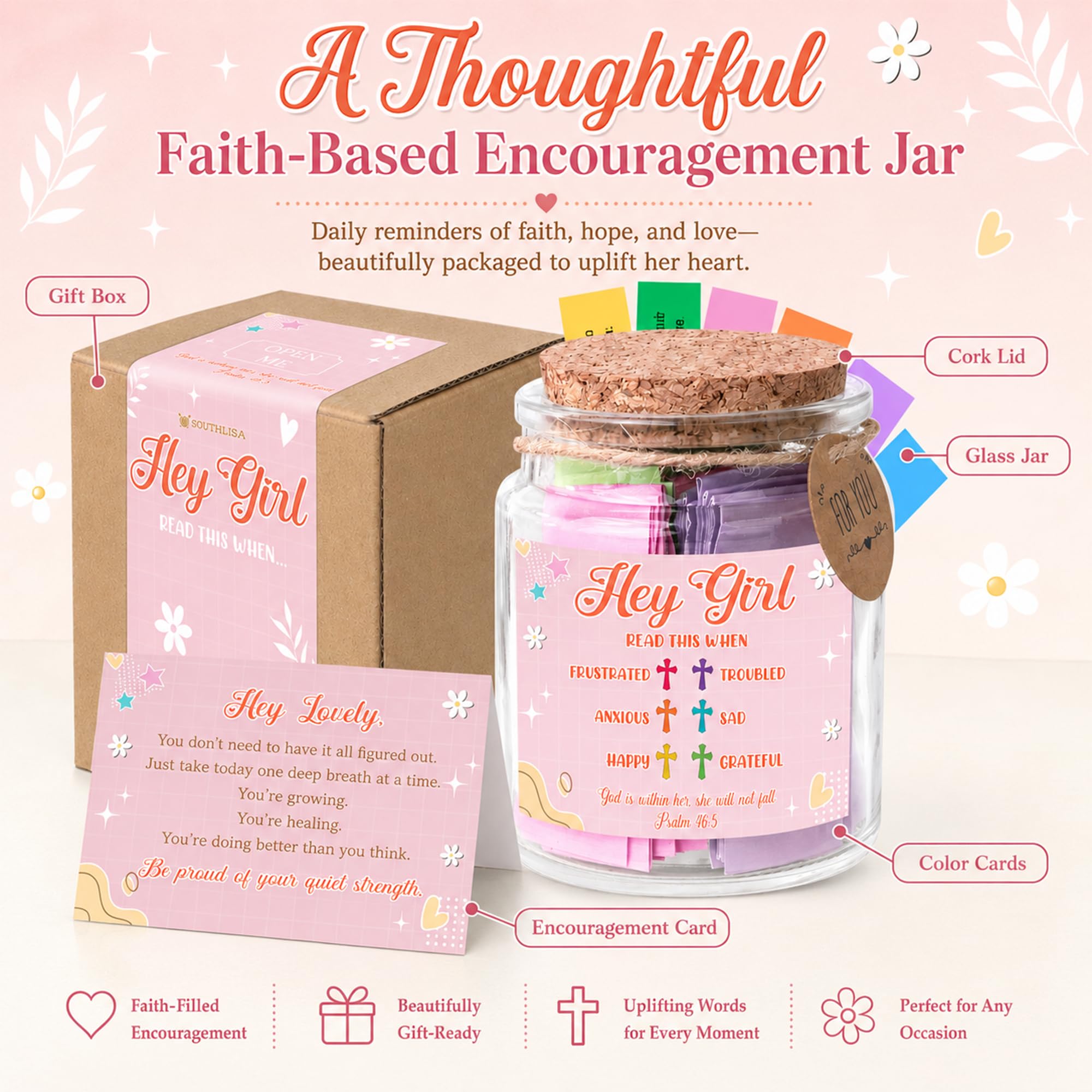 Bible Verses Jar for Daughter – Daughter Gifts From Mom, Graduation Gifts for Daughters, 92 Bible Verses Folded by hand, Christian Gift for Women