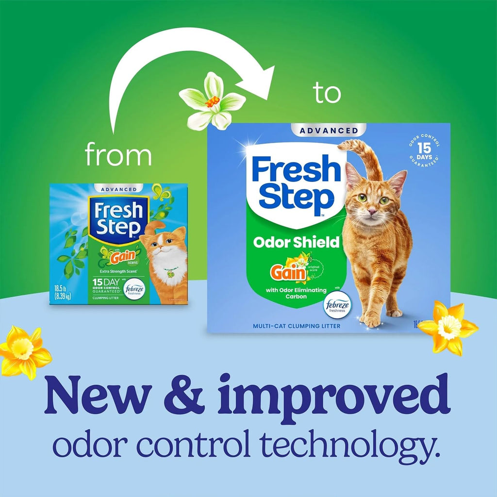 Fresh Step Advanced Odor Shield Clumping Cat Litter with Gain, 18.5 lb, 2Pk | Odor Shield with Ammonia Block Technology, Low Dust, Multi Cat, Compatible with Most Automatic Litter Boxes