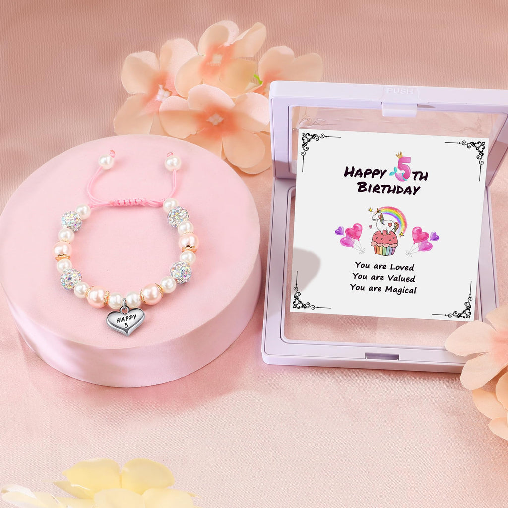 Sereney Birthday Gifts for Girls, 1-16 Year Old Girl Birthday Bracelet Gift | Adjustable Cross Pearl Beaded Bracelet, Happy Birthday Gifts for Daughter Granddaughter Niece, Handmade Link for Happy Bday