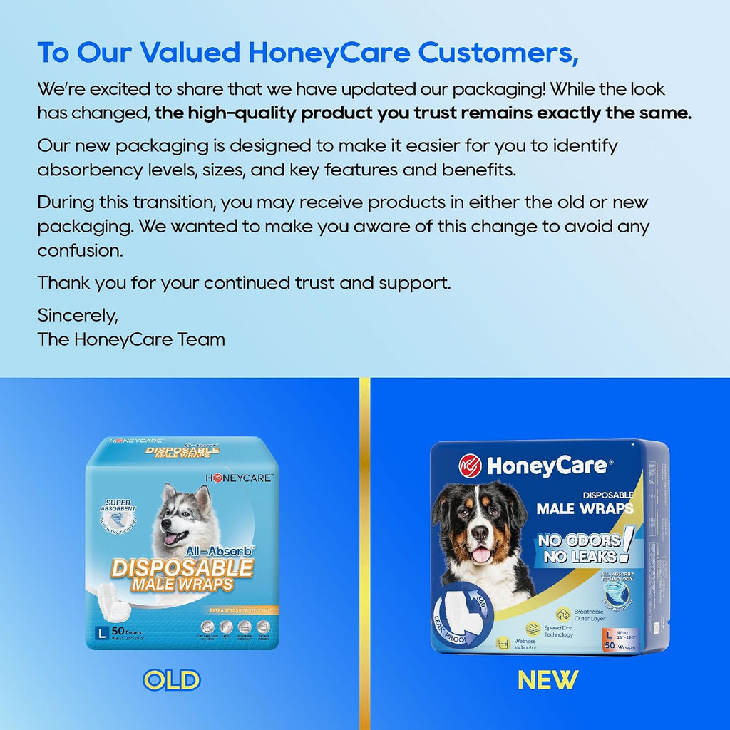 HONEY CARE All-Absorb A26 Male Dog Wrap, 50 Count, Small