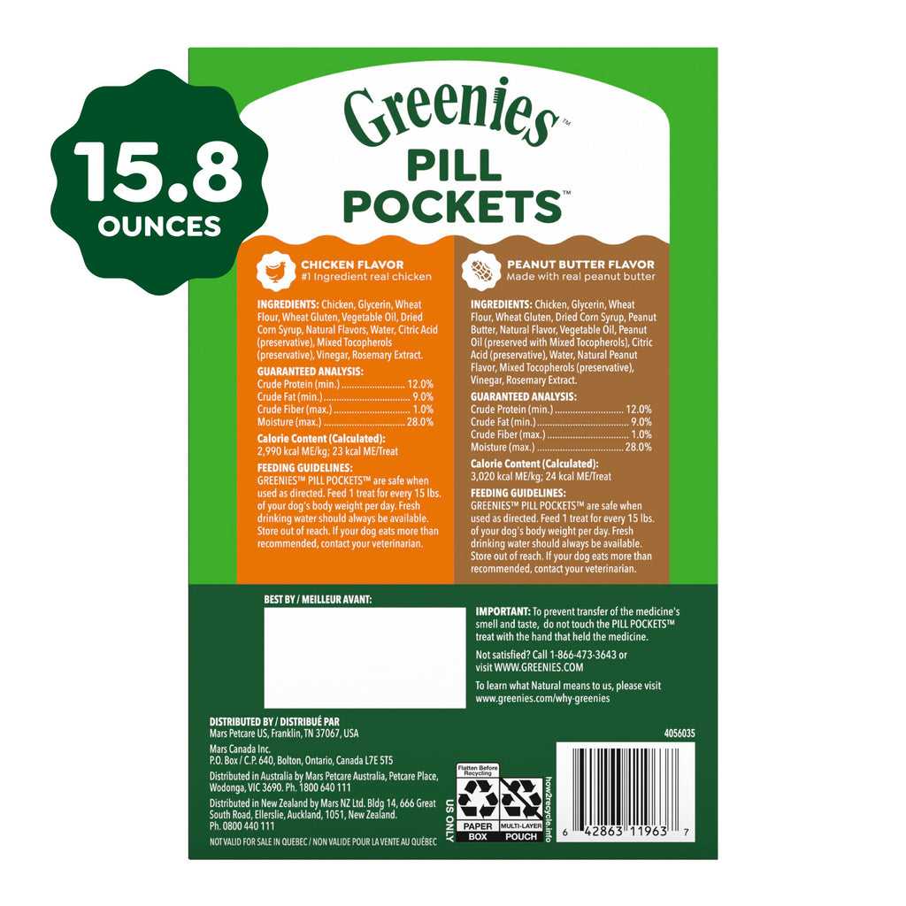 Greenies Pill Pockets Large Size Dog Treats, Peanut Butter, 15.8 oz | Vet-recommended, capsule size, low calorie, odor masking, stress- and mess-free medication experience