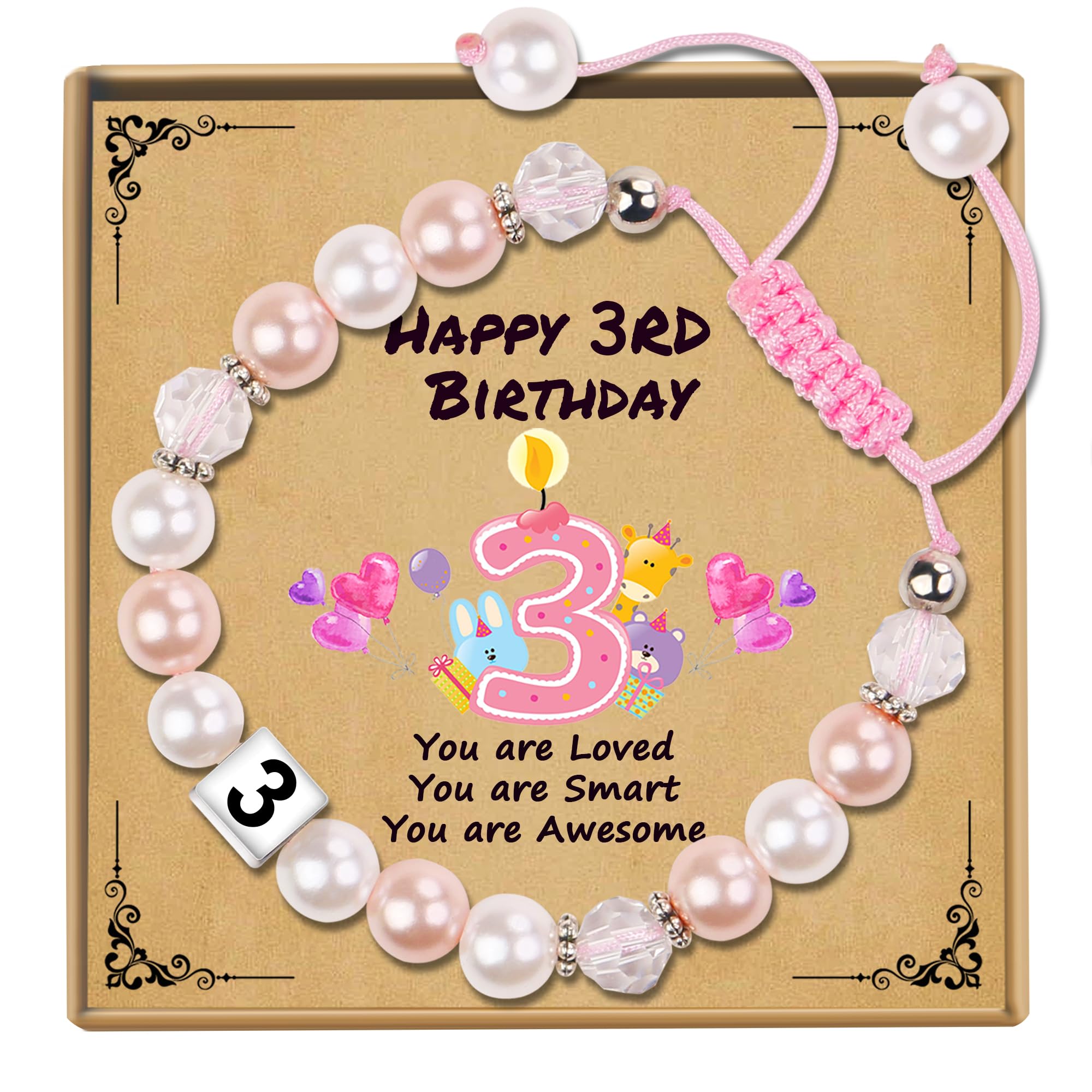 Sereney Birthday Gifts for Girls, 1-16 Year Old Girl Birthday Bracelet Gift | Adjustable Cross Pearl Beaded Bracelet, Happy Birthday Gifts for Daughter Granddaughter Niece, Handmade Link for Happy Bday