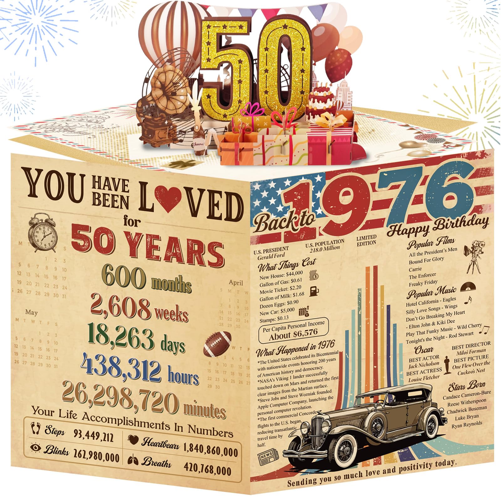 80th Birthday Card for Women Her, Large 3D Pop Up 80th Birthday cards forMom Grandma, Happy 80 Year Old Birthday Decorations for Wife Sister Funny Birthday Gifts, Back to 1946, Pink