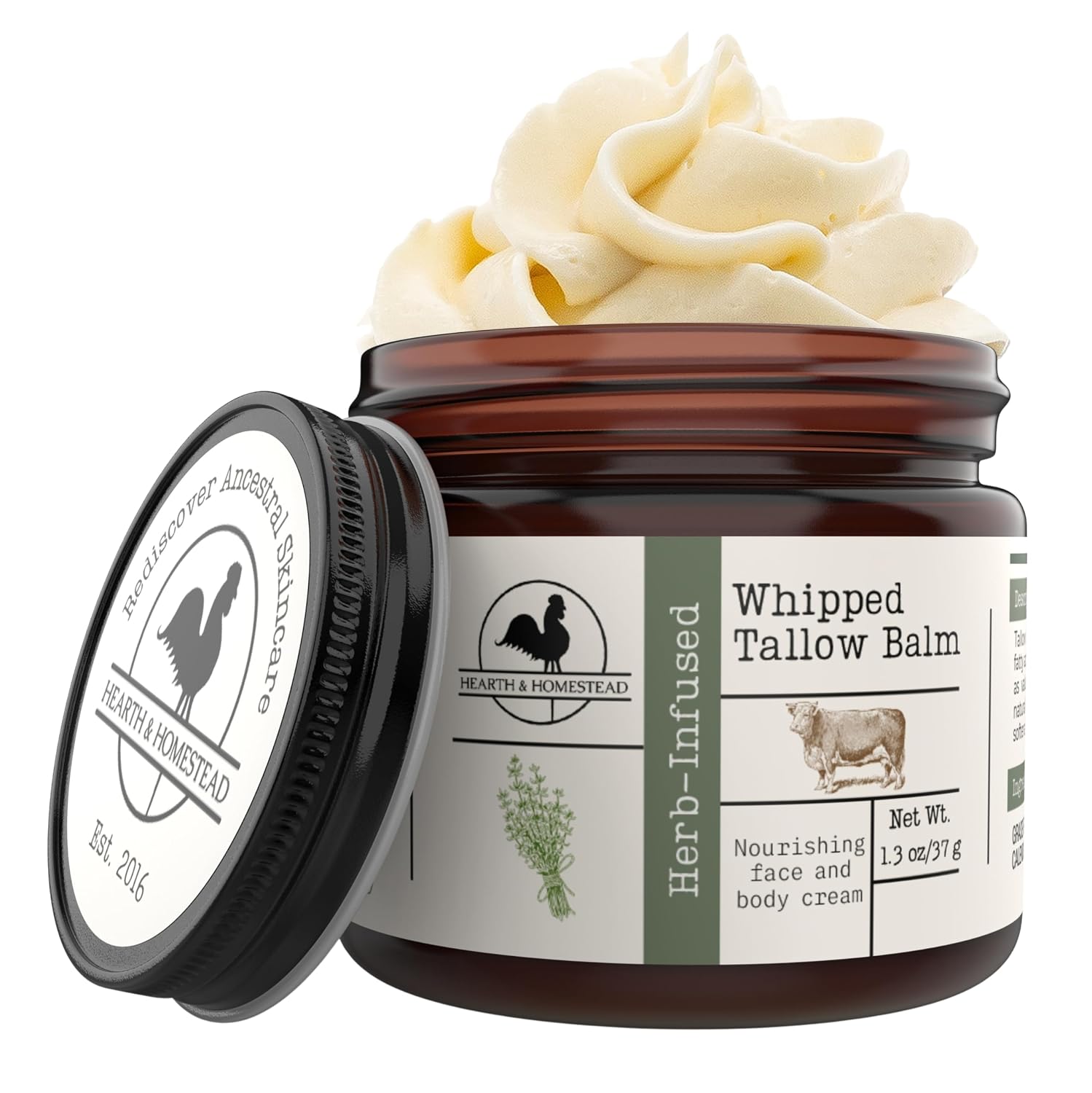 Hearth & Homestead Whipped Beef Tallow for Skin & Face, Unscented, 1.3oz | 100% Grass Fed & Finished, Eczema Cream & Body Butter, Only Organic Ingredients, For Skin & Face