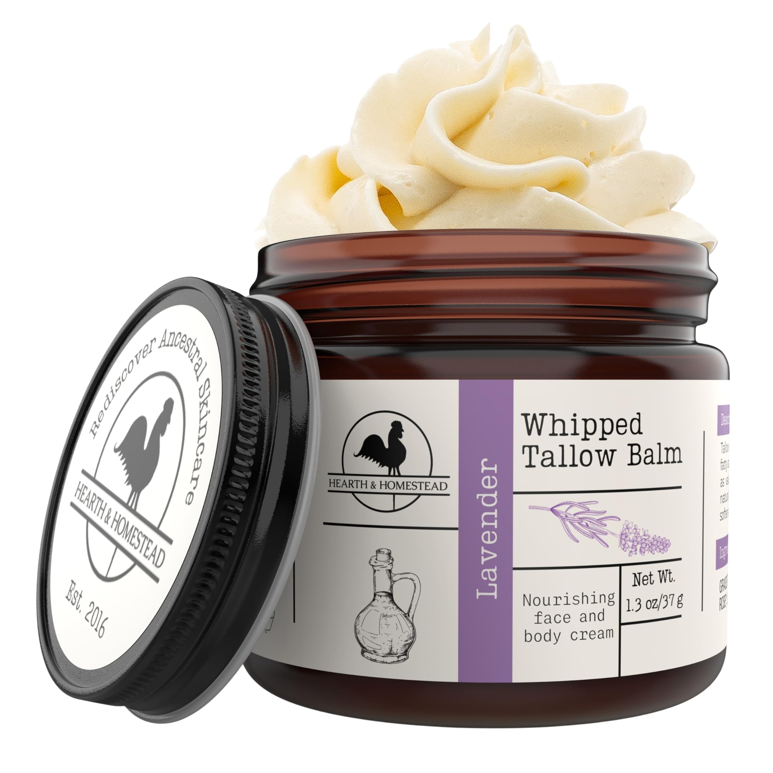 Hearth & Homestead Whipped Beef Tallow for Skin & Face, Unscented, 1.3oz | 100% Grass Fed & Finished, Eczema Cream & Body Butter, Only Organic Ingredients, For Skin & Face