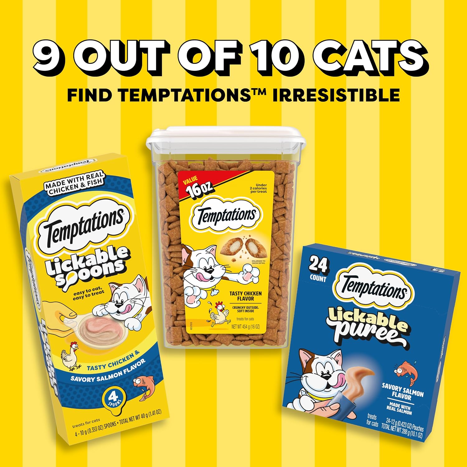 Temptations Classic Crunchy and Soft Cat Treats, Tasty Chicken, 30 oz | Under 2 calories per treat, crunchy outside & soft inside, resealable tub, use as meal or topper, 100% complete & balanced