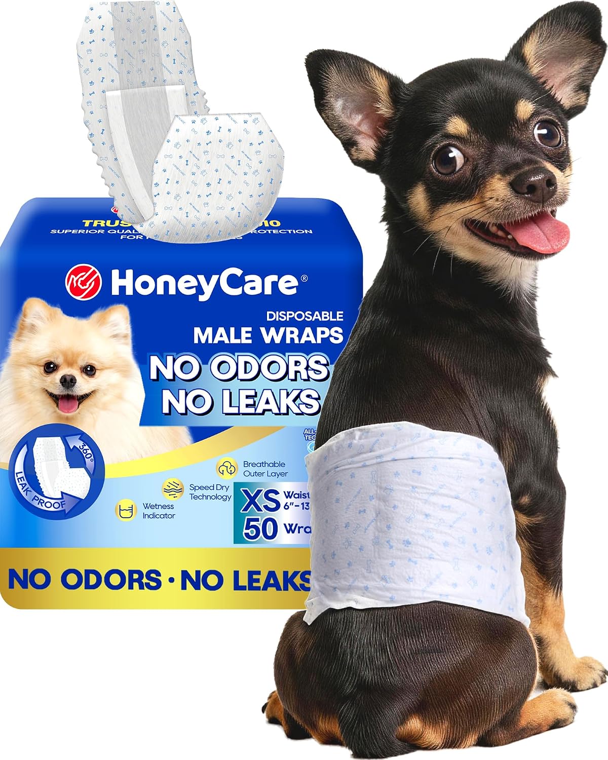 HONEY CARE All-Absorb A26 Male Dog Wrap, 50 Count, Small