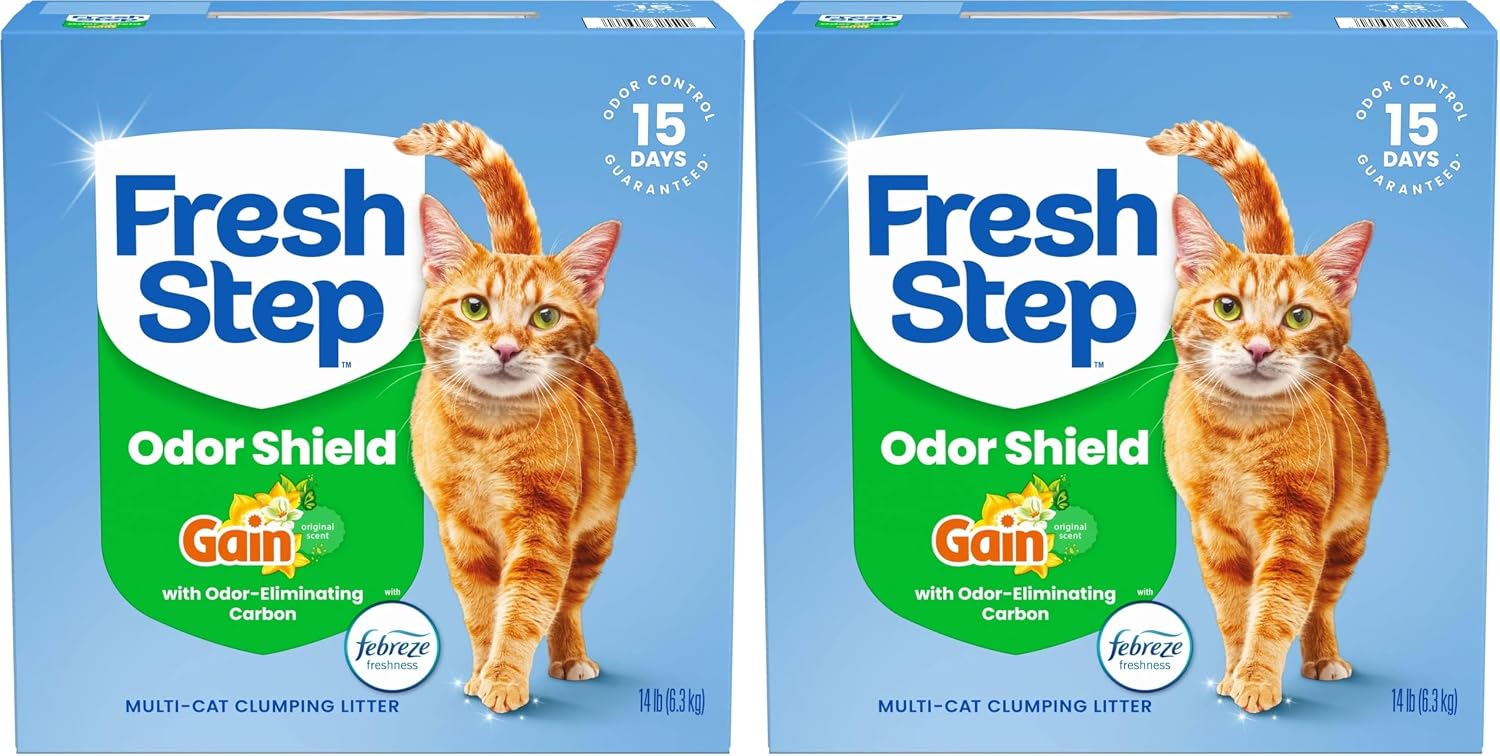 Fresh Step Advanced Odor Shield Clumping Cat Litter with Gain, 18.5 lb, 2Pk | Odor Shield with Ammonia Block Technology, Low Dust, Multi Cat, Compatible with Most Automatic Litter Boxes