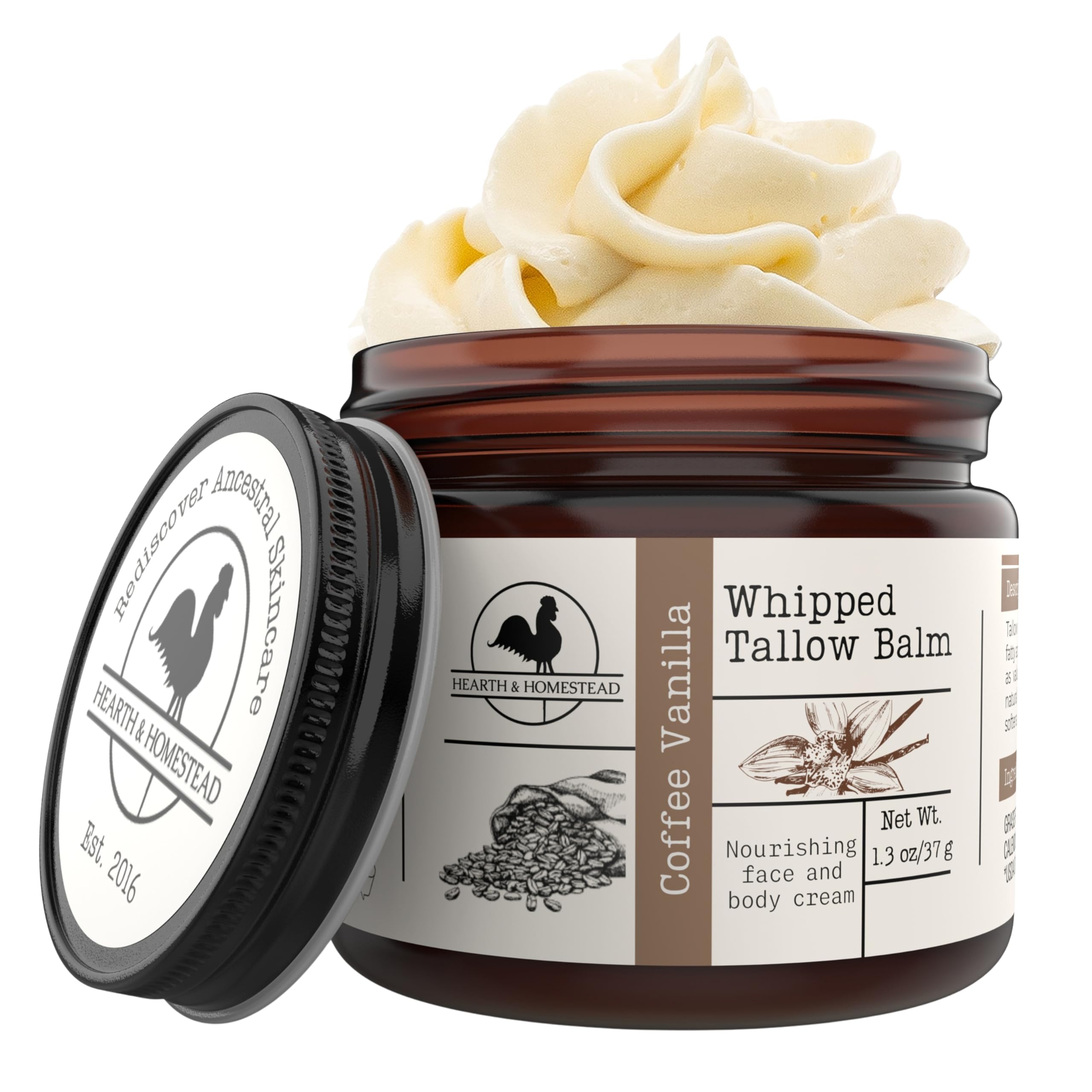 Hearth & Homestead Whipped Beef Tallow for Skin & Face, Unscented, 1.3oz | 100% Grass Fed & Finished, Eczema Cream & Body Butter, Only Organic Ingredients, For Skin & Face