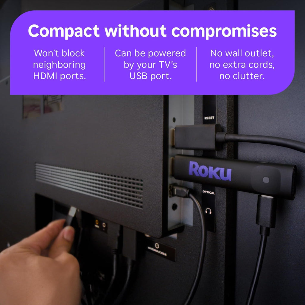 Roku Streaming Stick HD with Voice Remote | Compact 4K Streaming Device for TV with Roku Voice Remote & Long-Range Wi-Fi - Free & Live Local News, Sports