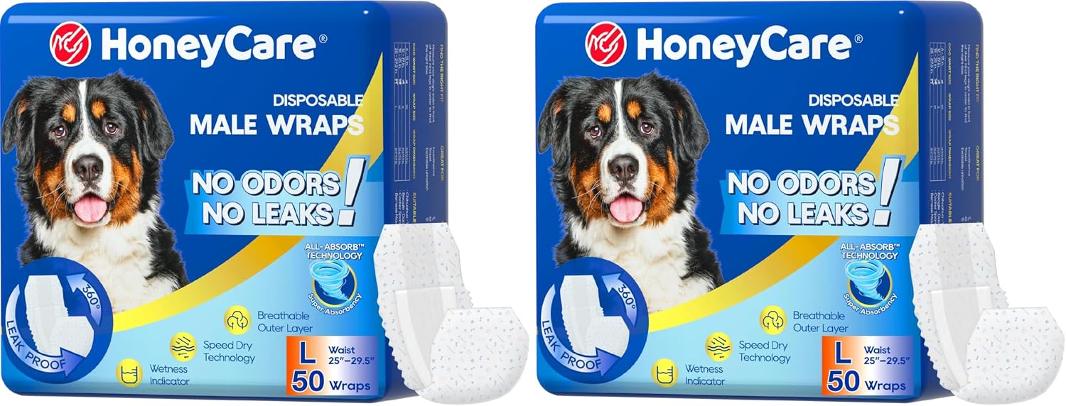 HONEY CARE All-Absorb A26 Male Dog Wrap, 50 Count, Small