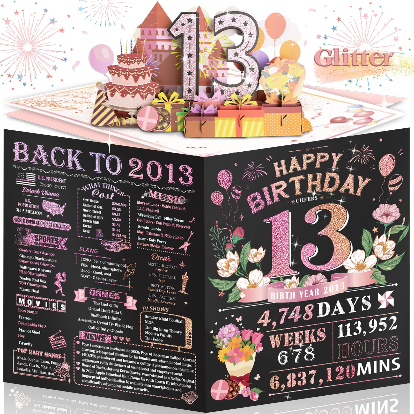 80th Birthday Card for Women Her, Large 3D Pop Up 80th Birthday cards forMom Grandma, Happy 80 Year Old Birthday Decorations for Wife Sister Funny Birthday Gifts, Back to 1946, Pink