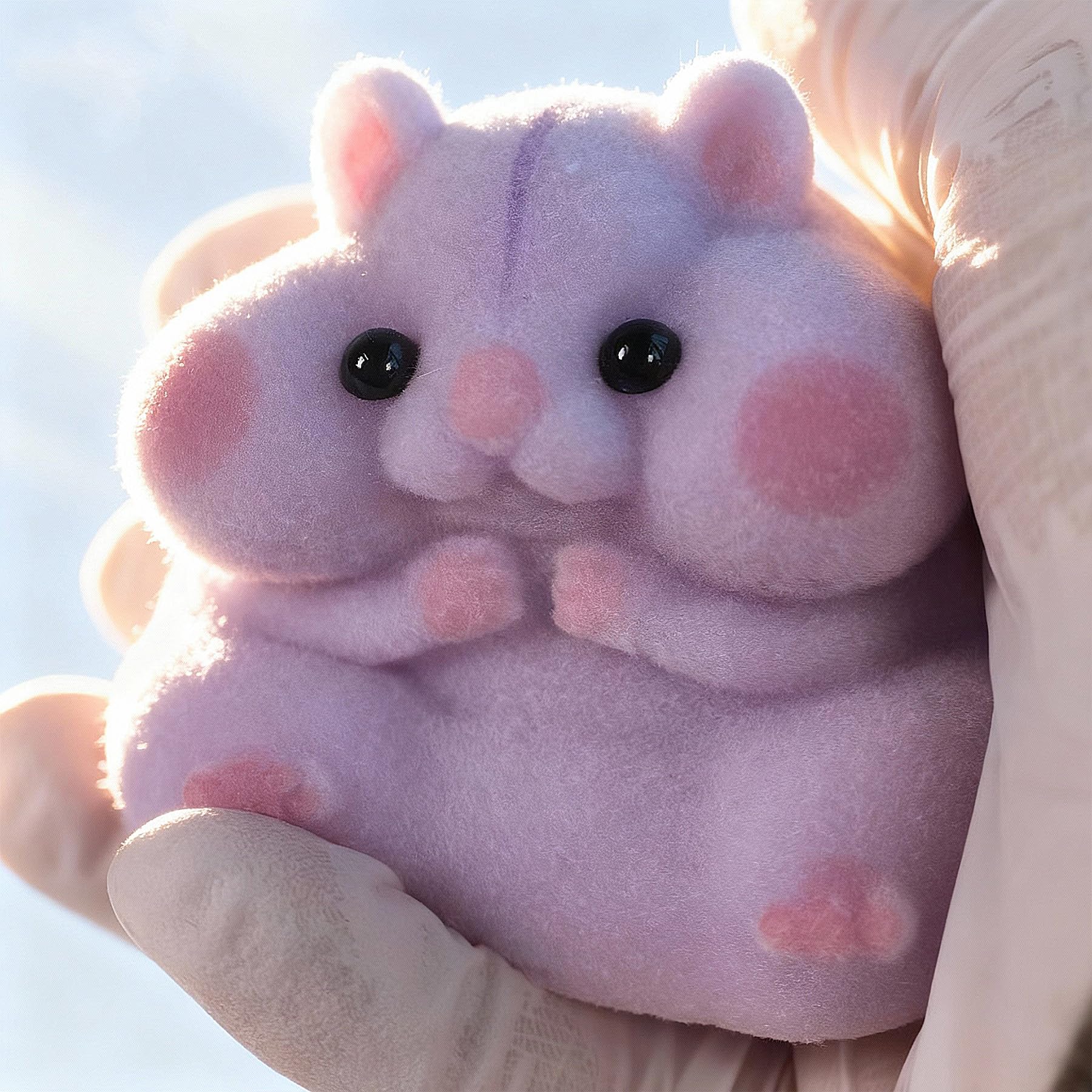 Handmade Taba Squishy Hamster Toy, Cute Squishy Stress Relief Fidget Toy | CUTE SQUEEZE Soft Non-toxic Silicone Butter Cheese Dumpling Squishy, Fuzzy Animal Sensory Toys for Kids Adults, Pink