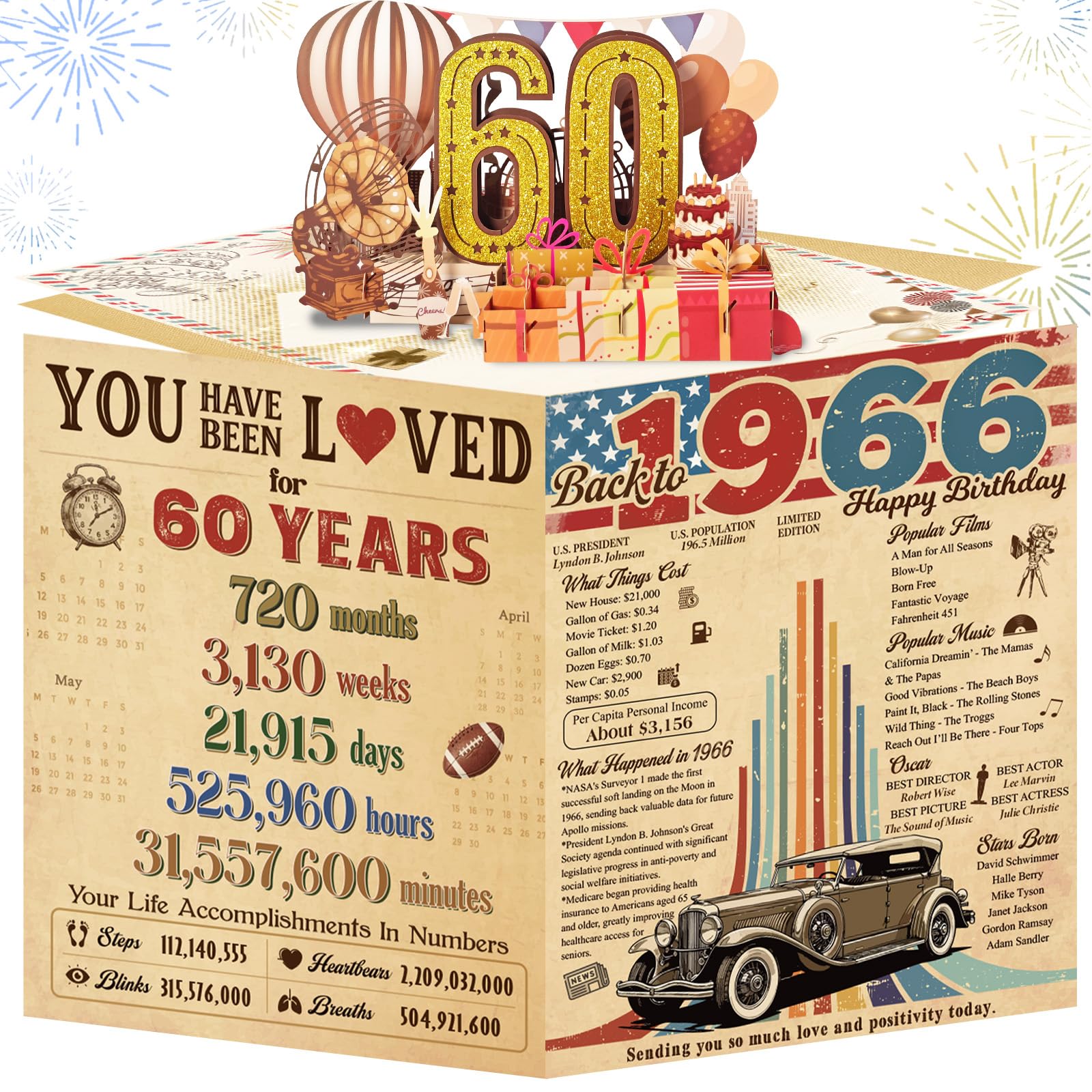 80th Birthday Card for Women Her, Large 3D Pop Up 80th Birthday cards forMom Grandma, Happy 80 Year Old Birthday Decorations for Wife Sister Funny Birthday Gifts, Back to 1946, Pink