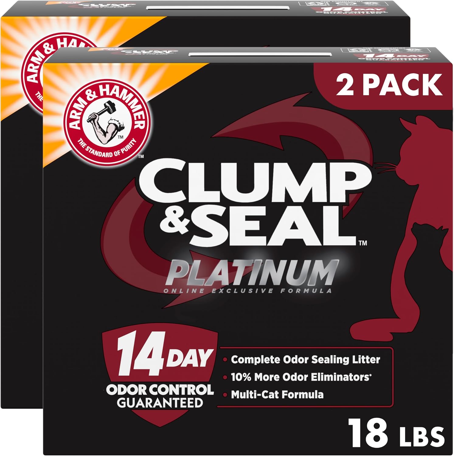 ARM & Hammer Clump & Seal Platinum Clumping Cat Litter, Online Only, 18 Lbs | Clumping Litter, Rock-Hard Clumps, Baking Soda Odor Eliminators, 14-Day Odor Control