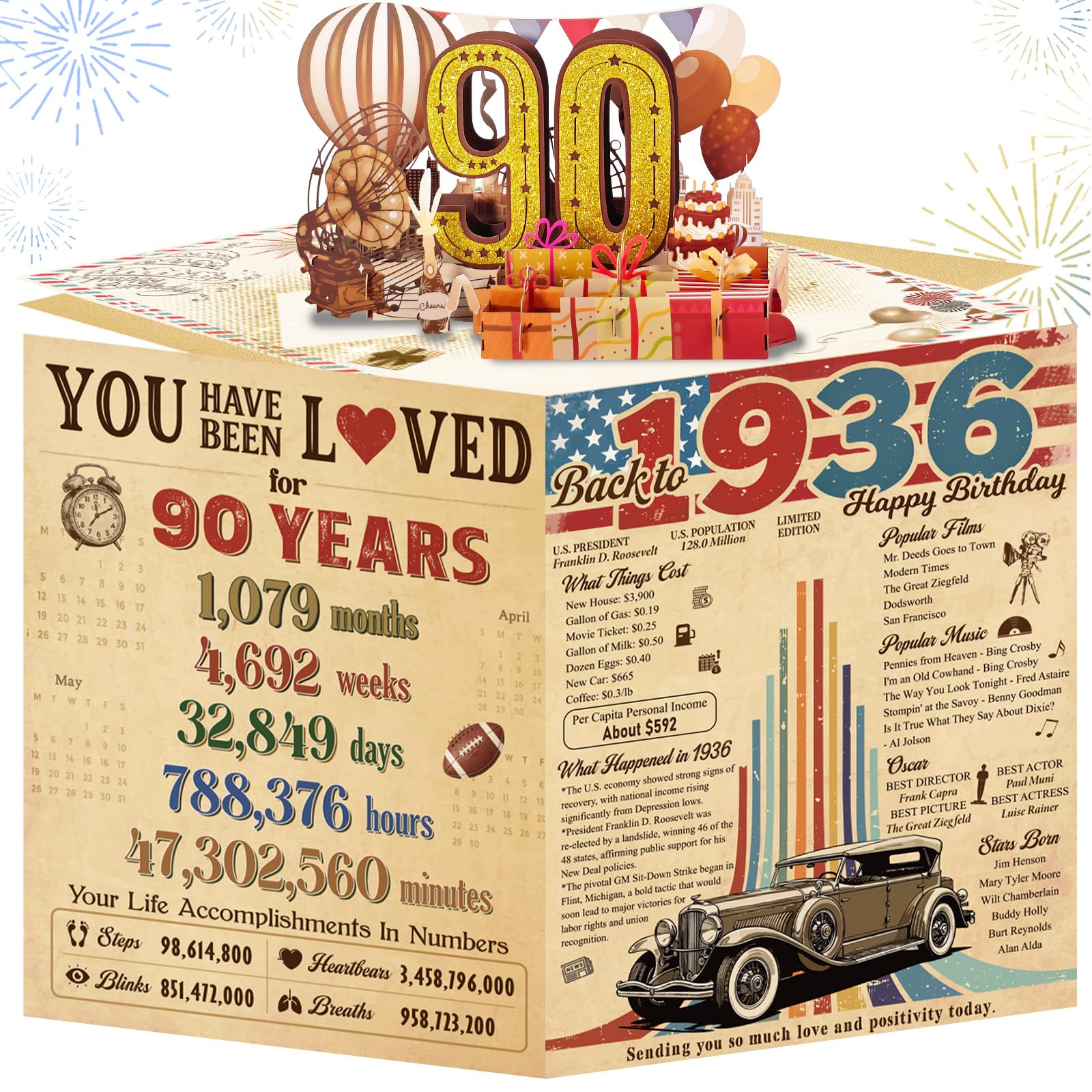 80th Birthday Card for Women Her, Large 3D Pop Up 80th Birthday cards forMom Grandma, Happy 80 Year Old Birthday Decorations for Wife Sister Funny Birthday Gifts, Back to 1946, Pink