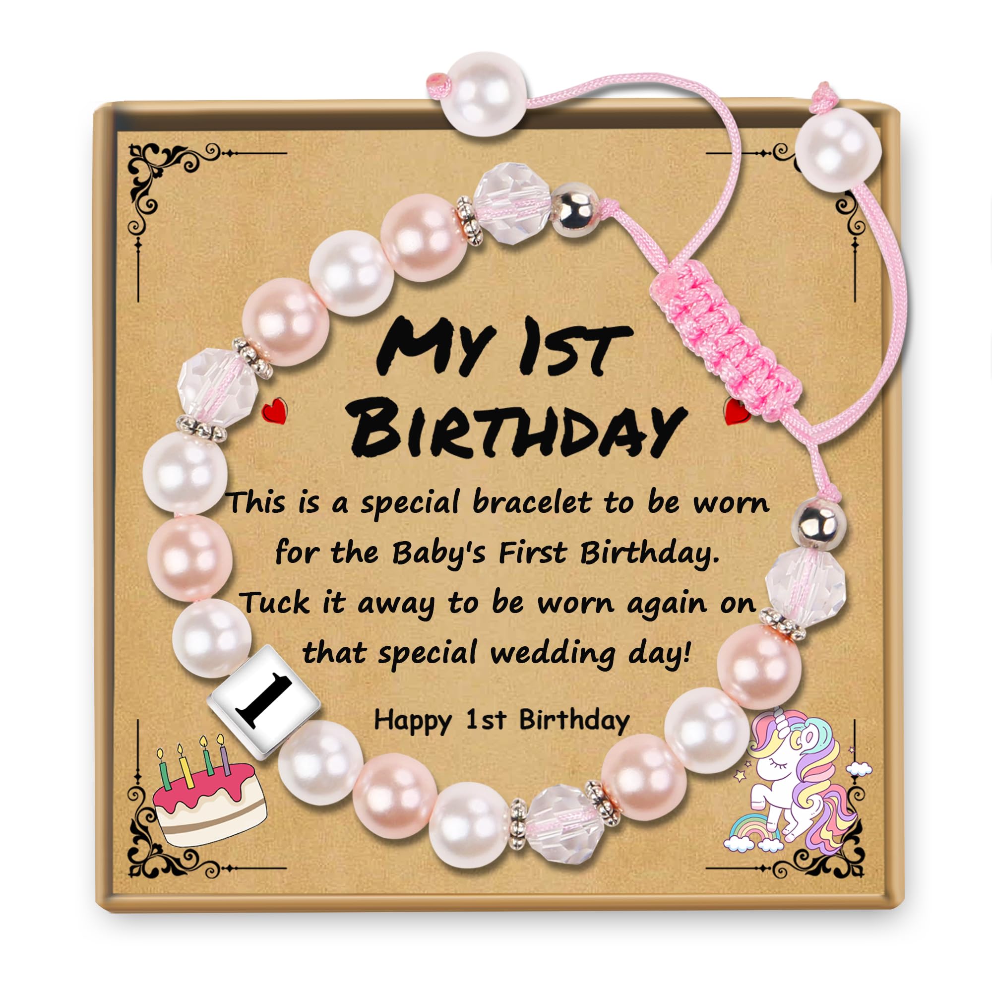 Sereney Birthday Gifts for Girls, 1-16 Year Old Girl Birthday Bracelet Gift | Adjustable Cross Pearl Beaded Bracelet, Happy Birthday Gifts for Daughter Granddaughter Niece, Handmade Link for Happy Bday