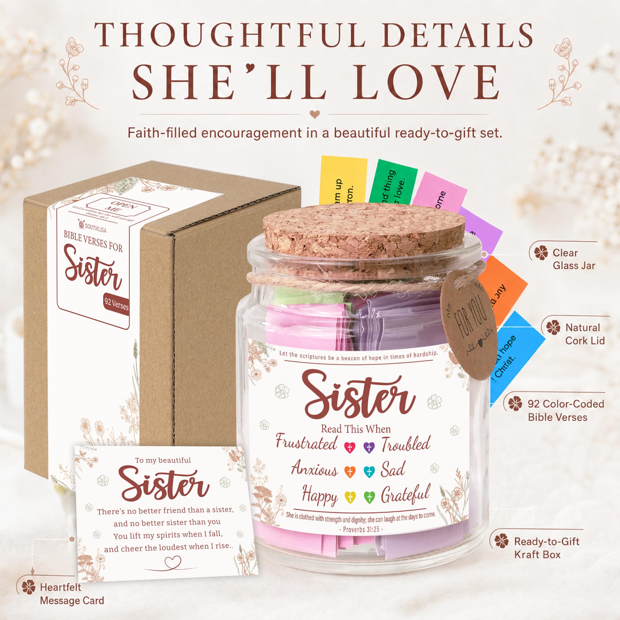Bible Verses Jar for Daughter – Daughter Gifts From Mom, Graduation Gifts for Daughters, 92 Bible Verses Folded by hand, Christian Gift for Women