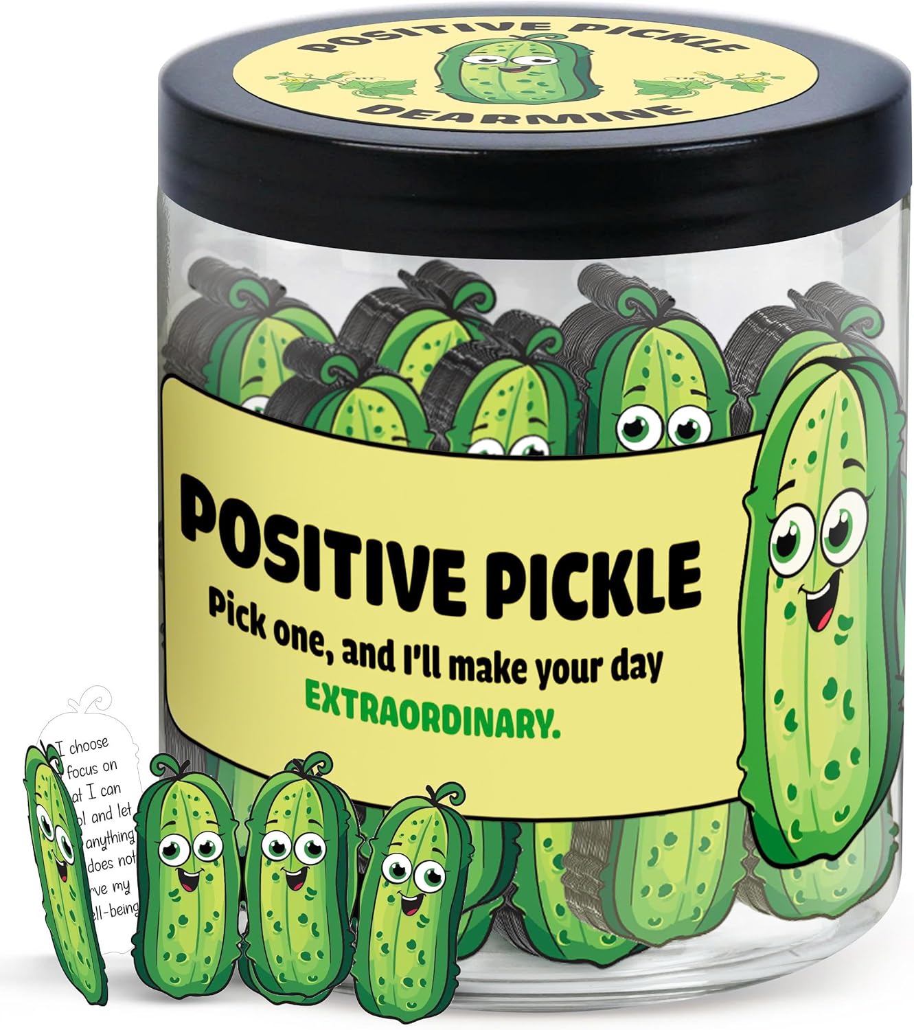 DEARMINE 60 Positive Pickle Cards Jar, Birthday Gifts for Women, Teens, Adults, Back to School Gift, White Elephant Gifts, Stocking Stuffers, Teen Girl Gifts Trendy Stuff