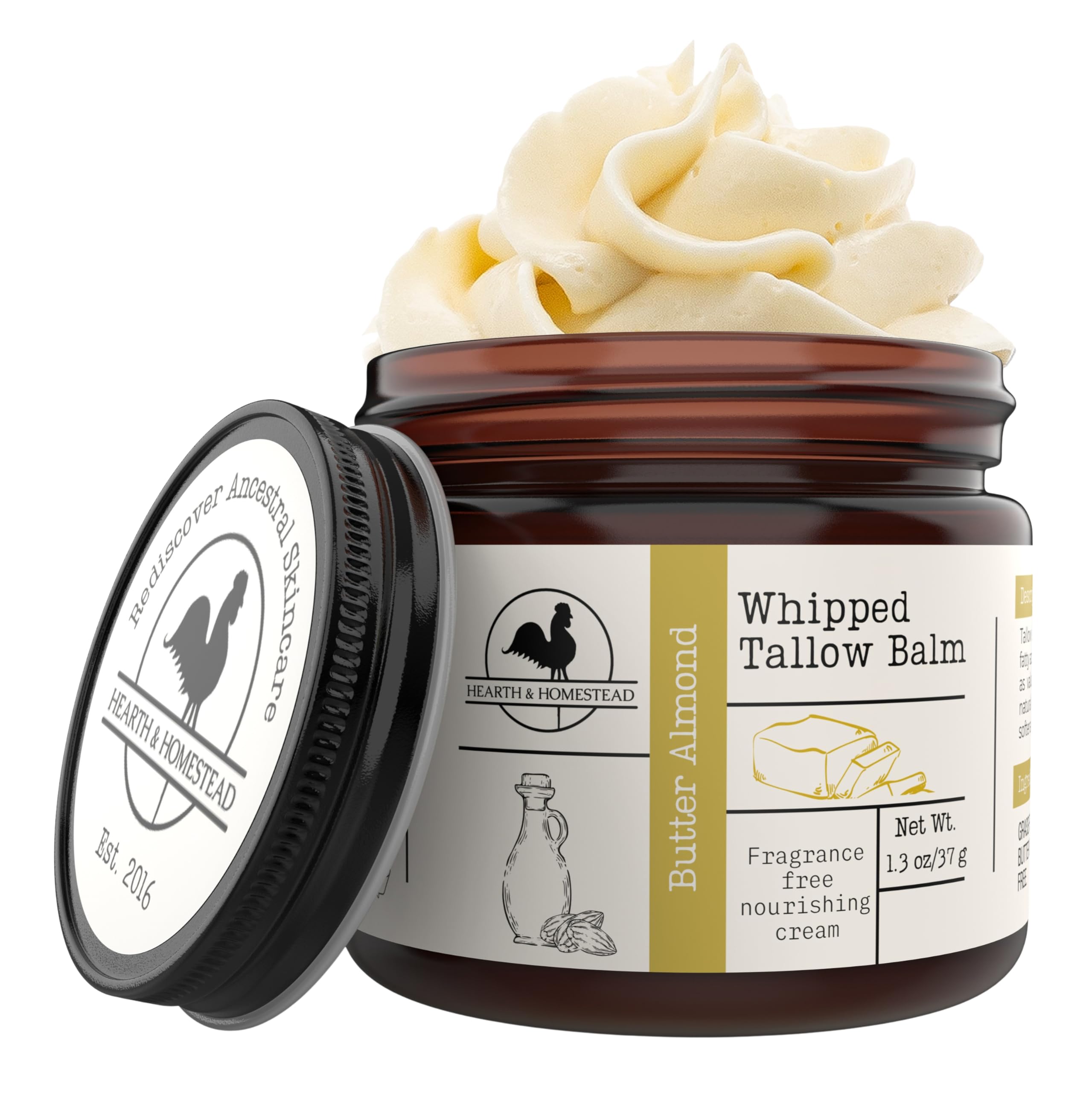 Hearth & Homestead Whipped Beef Tallow for Skin & Face, Unscented, 1.3oz | 100% Grass Fed & Finished, Eczema Cream & Body Butter, Only Organic Ingredients, For Skin & Face