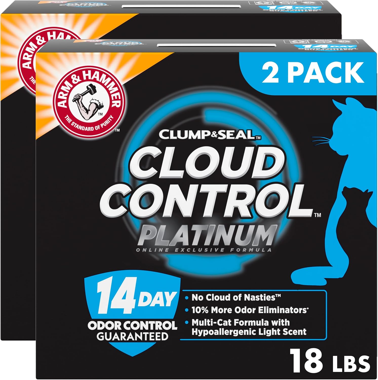 ARM & Hammer Clump & Seal Platinum Clumping Cat Litter, Online Only, 18 Lbs | Clumping Litter, Rock-Hard Clumps, Baking Soda Odor Eliminators, 14-Day Odor Control