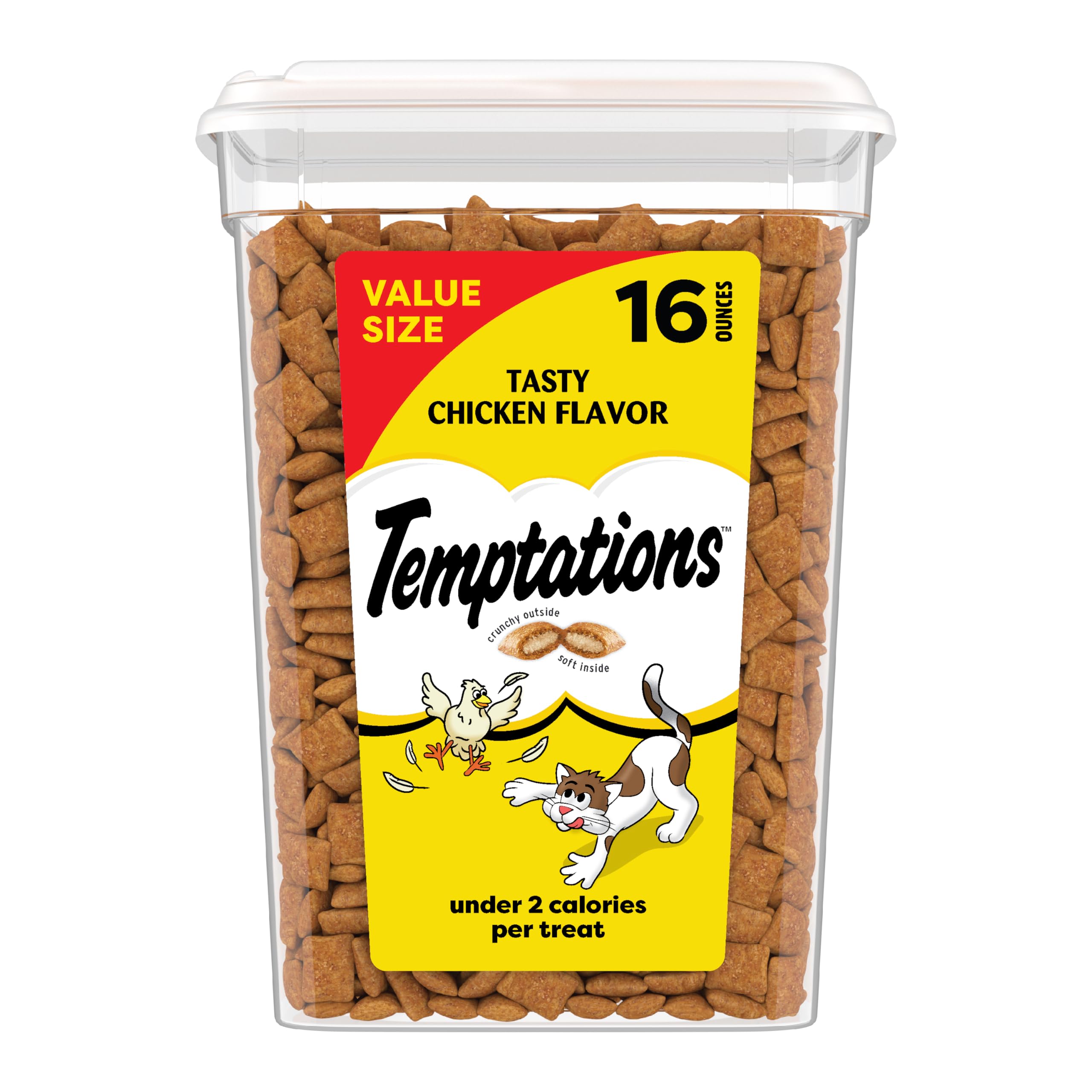 Temptations Classic Crunchy and Soft Cat Treats, Tasty Chicken, 30 oz | Under 2 calories per treat, crunchy outside & soft inside, resealable tub, use as meal or topper, 100% complete & balanced