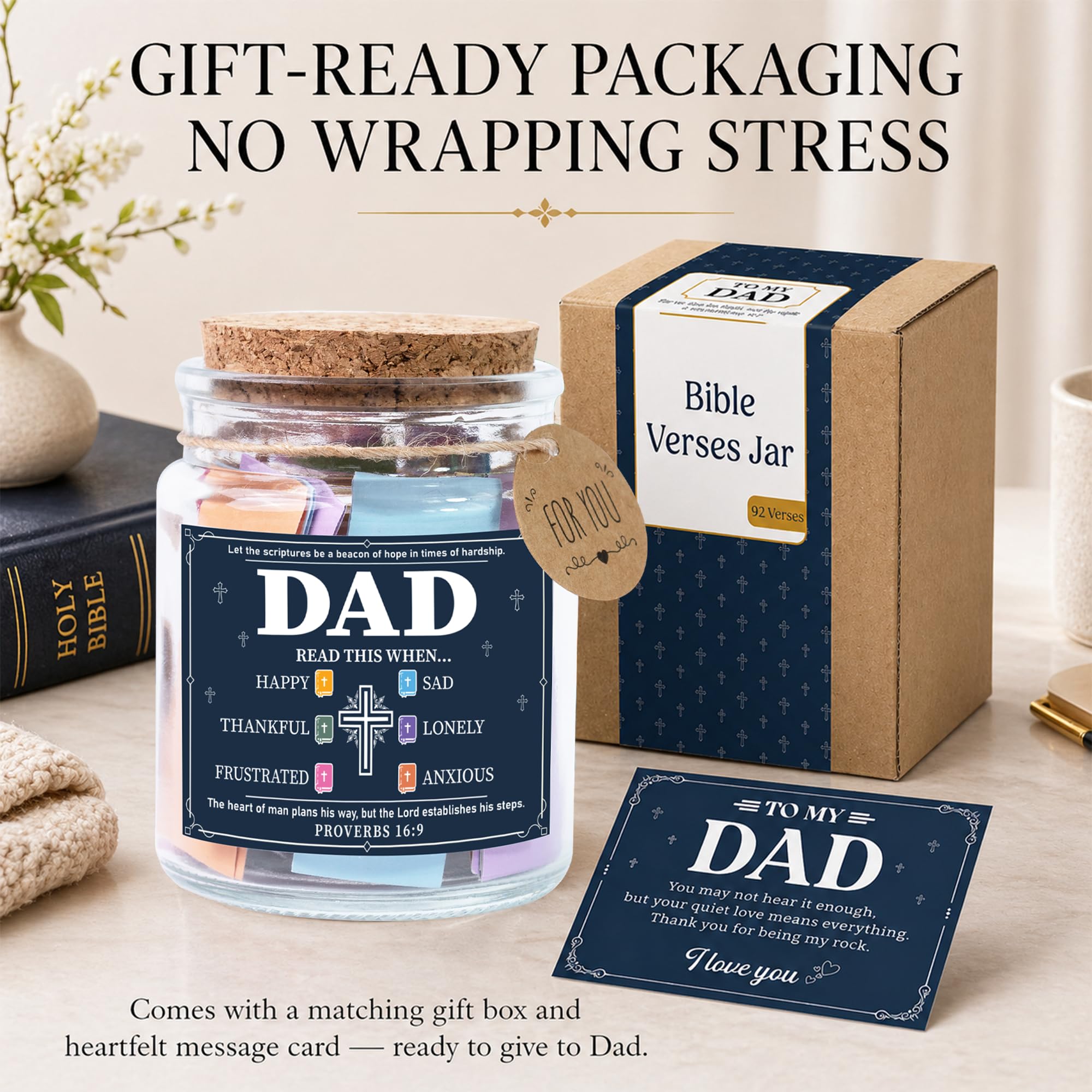 Bible Verses Jar for Daughter – Daughter Gifts From Mom, Graduation Gifts for Daughters, 92 Bible Verses Folded by hand, Christian Gift for Women