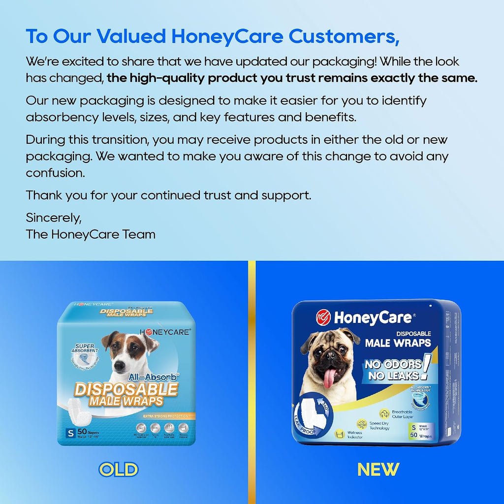 HONEY CARE All-Absorb A26 Male Dog Wrap, 50 Count, Small