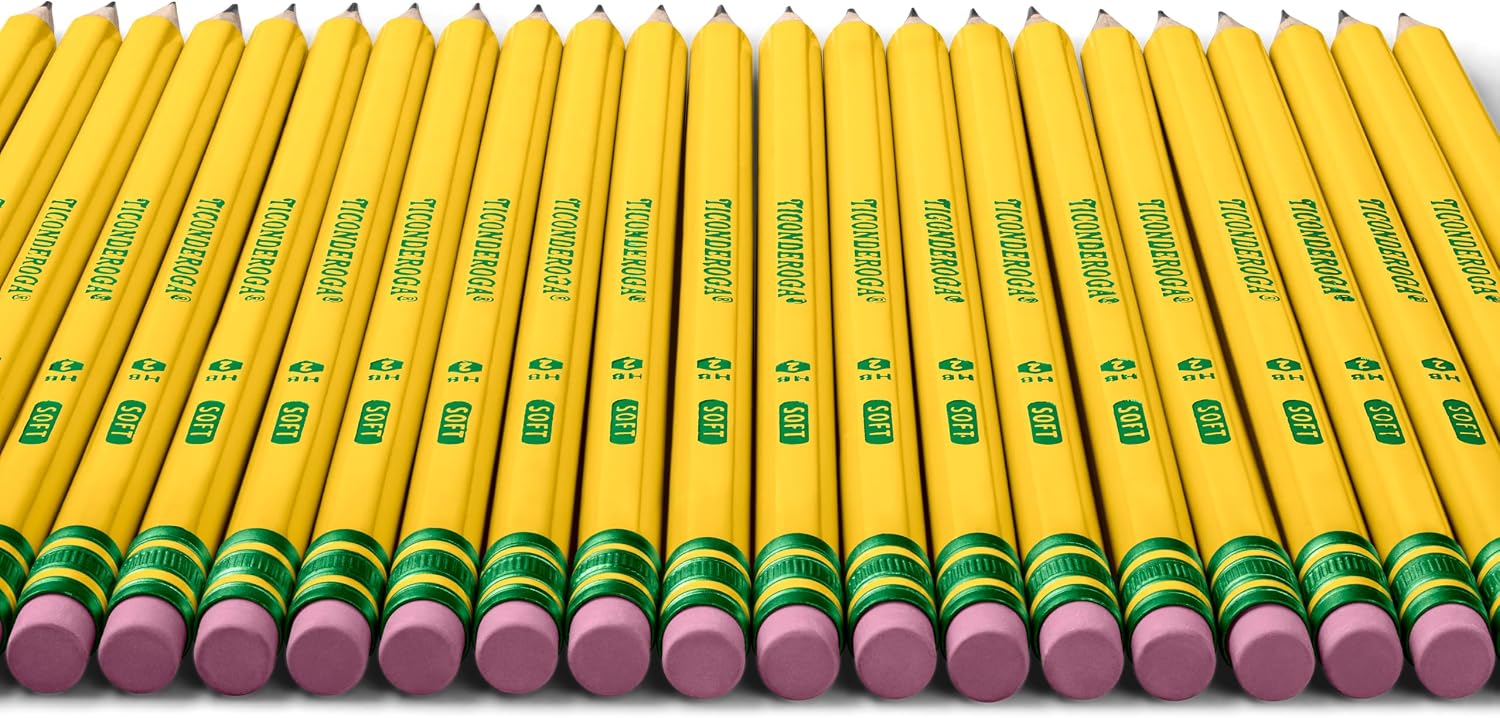 Ticonderoga Wood-Cased Pencils, Pre-Sharpened | #2 HB Soft, Yellow, 30 Count, Standard Size, High Quality Eraser