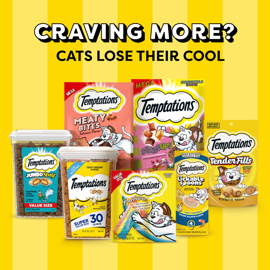 Temptations Classic Crunchy and Soft Cat Treats, Tasty Chicken, 30 oz | Under 2 calories per treat, crunchy outside & soft inside, resealable tub, use as meal or topper, 100% complete & balanced