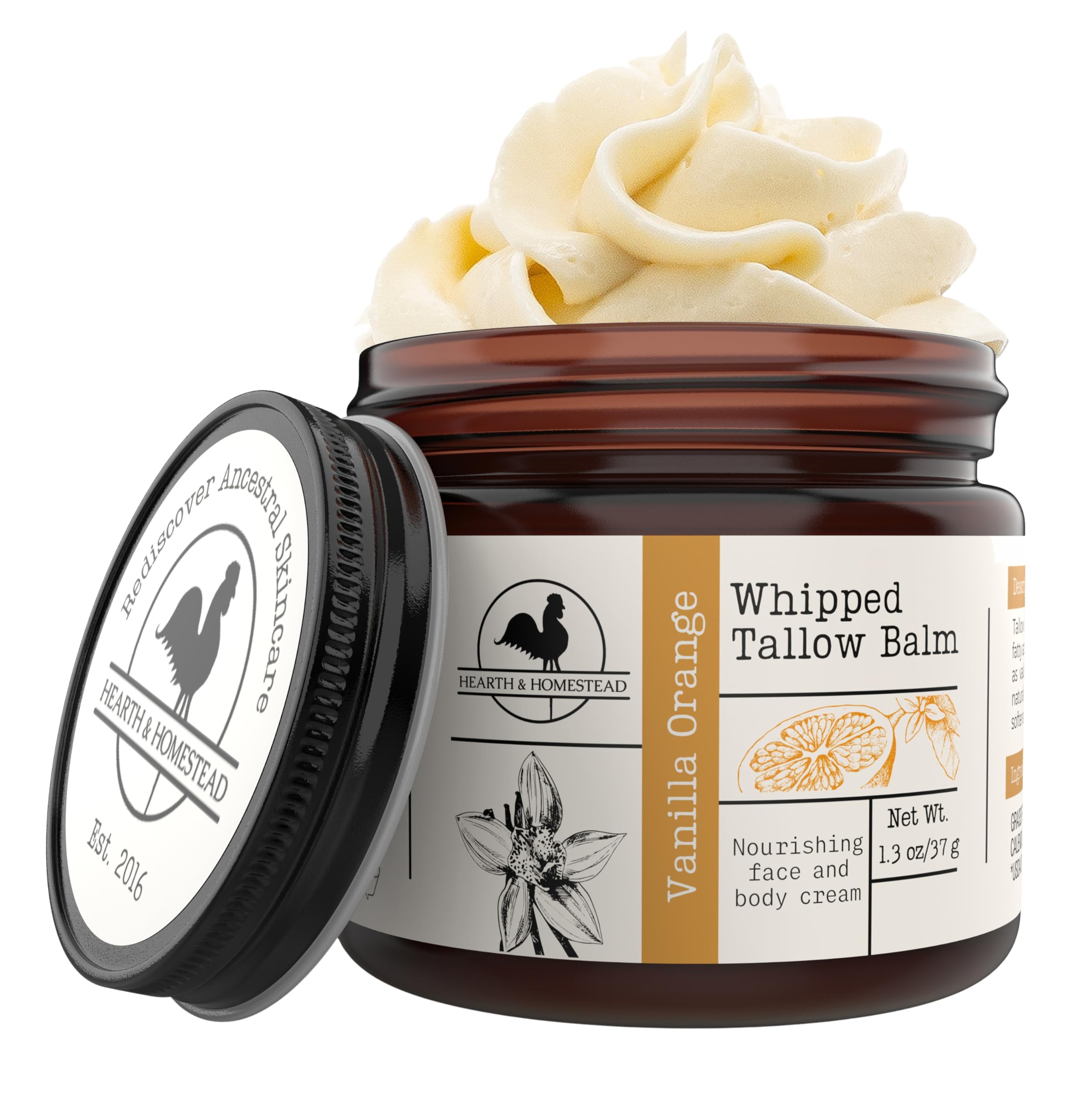 Hearth & Homestead Whipped Beef Tallow for Skin & Face, Unscented, 1.3oz | 100% Grass Fed & Finished, Eczema Cream & Body Butter, Only Organic Ingredients, For Skin & Face