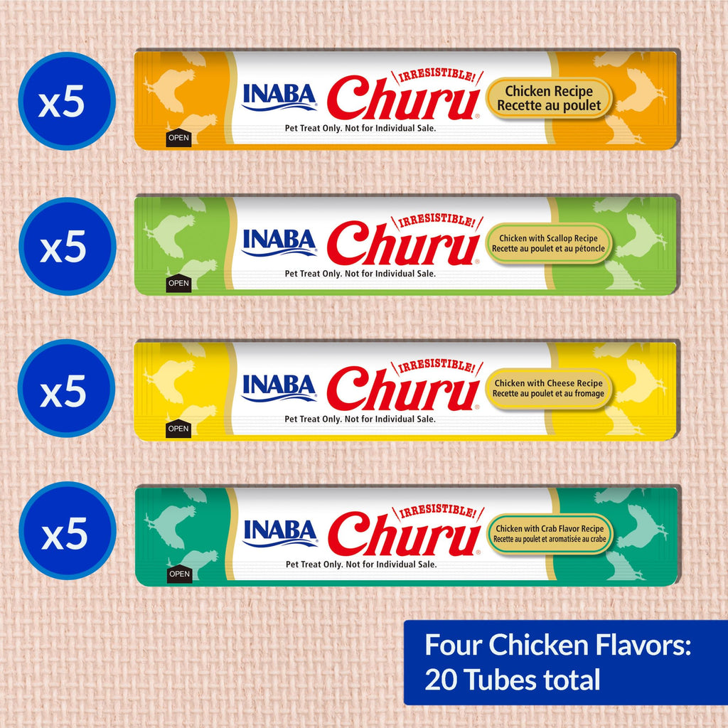 INABA Churu Cat Treats, Lickable, Squeezable Creamy Purée Cat Treat with Green Tea Extract & Taurine, 0.5 Ounces Each Tube, 20 Tubes, Tuna & Seafood Variety Box