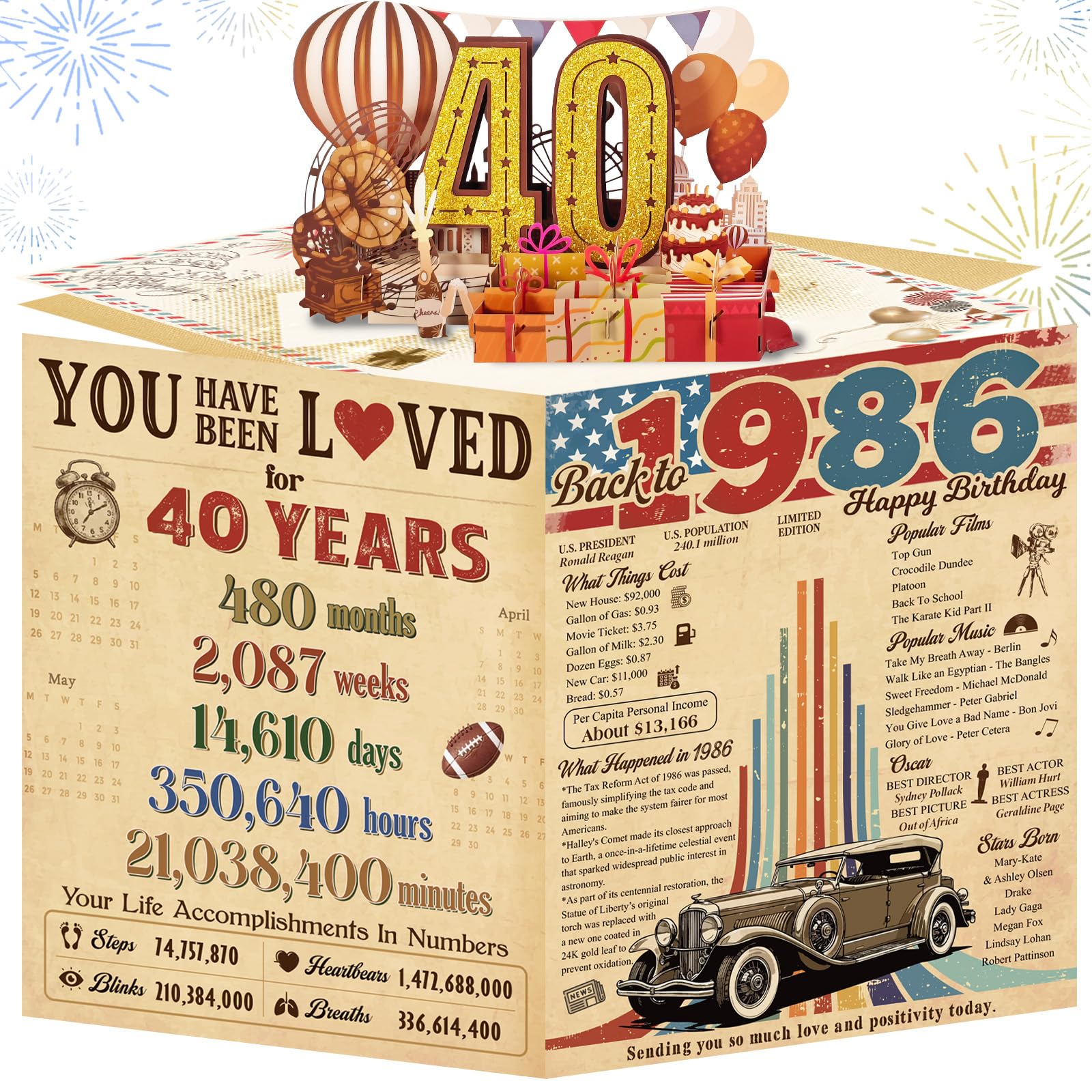 80th Birthday Card for Women Her, Large 3D Pop Up 80th Birthday cards forMom Grandma, Happy 80 Year Old Birthday Decorations for Wife Sister Funny Birthday Gifts, Back to 1946, Pink