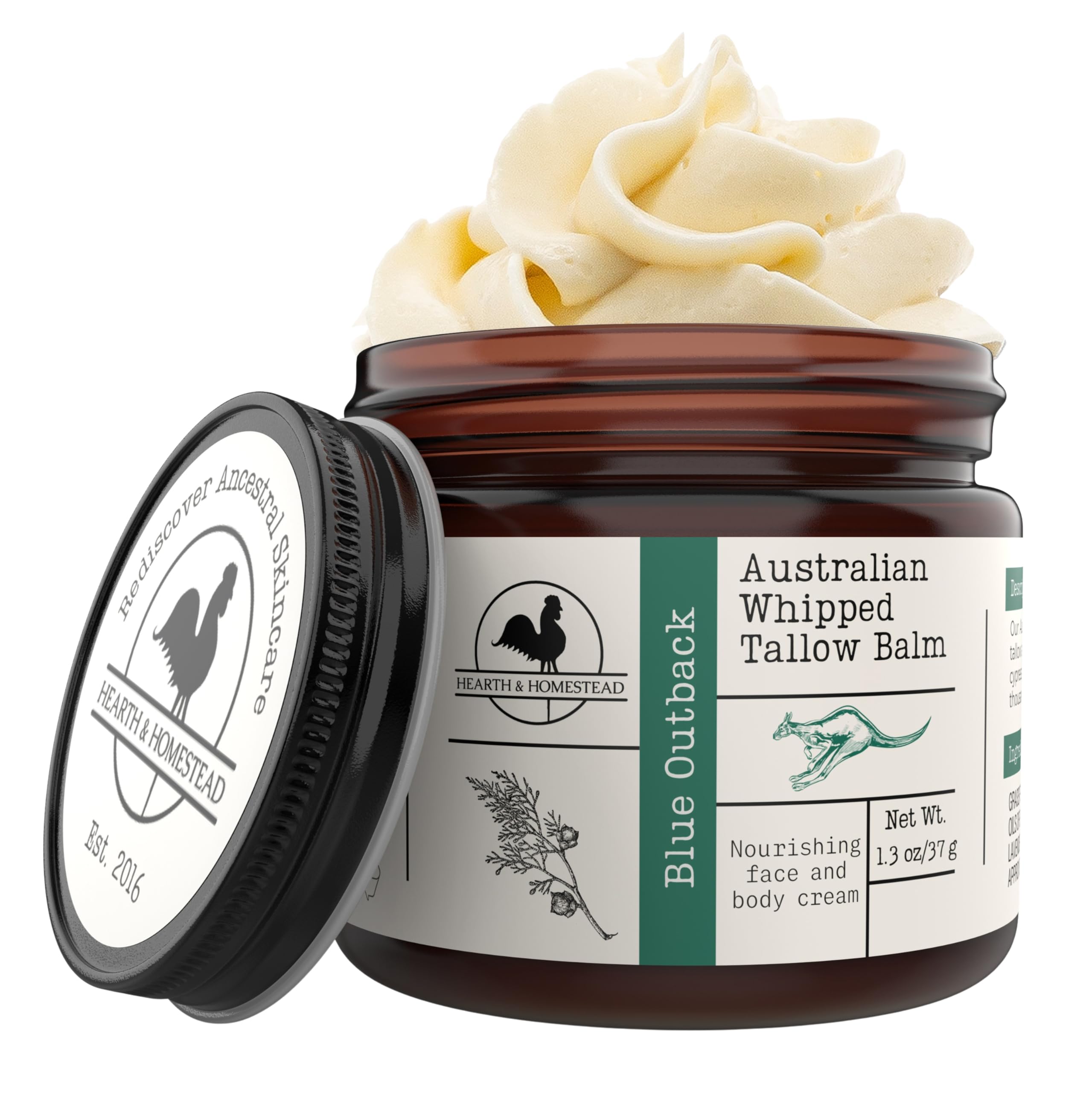 Hearth & Homestead Whipped Beef Tallow for Skin & Face, Unscented, 1.3oz | 100% Grass Fed & Finished, Eczema Cream & Body Butter, Only Organic Ingredients, For Skin & Face