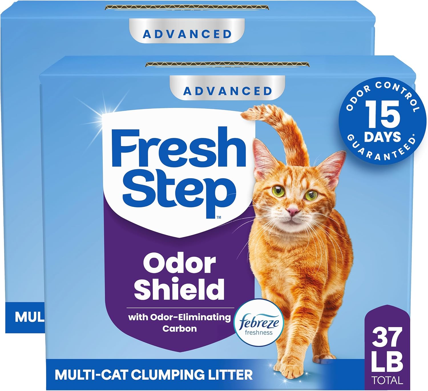 Fresh Step Advanced Odor Shield Clumping Cat Litter with Gain, 18.5 lb, 2Pk | Odor Shield with Ammonia Block Technology, Low Dust, Multi Cat, Compatible with Most Automatic Litter Boxes