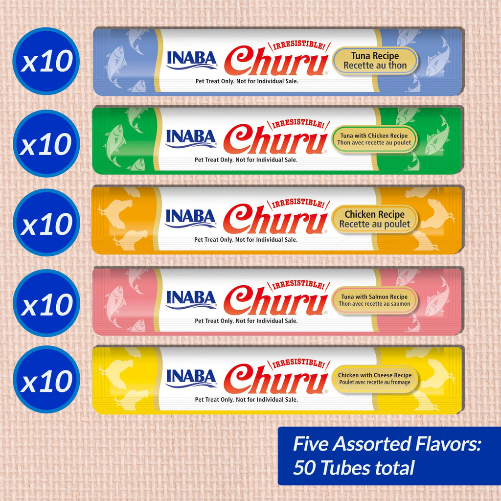 INABA Churu Cat Treats, Lickable, Squeezable Creamy Purée Cat Treat with Green Tea Extract & Taurine, 0.5 Ounces Each Tube, 20 Tubes, Tuna & Seafood Variety Box