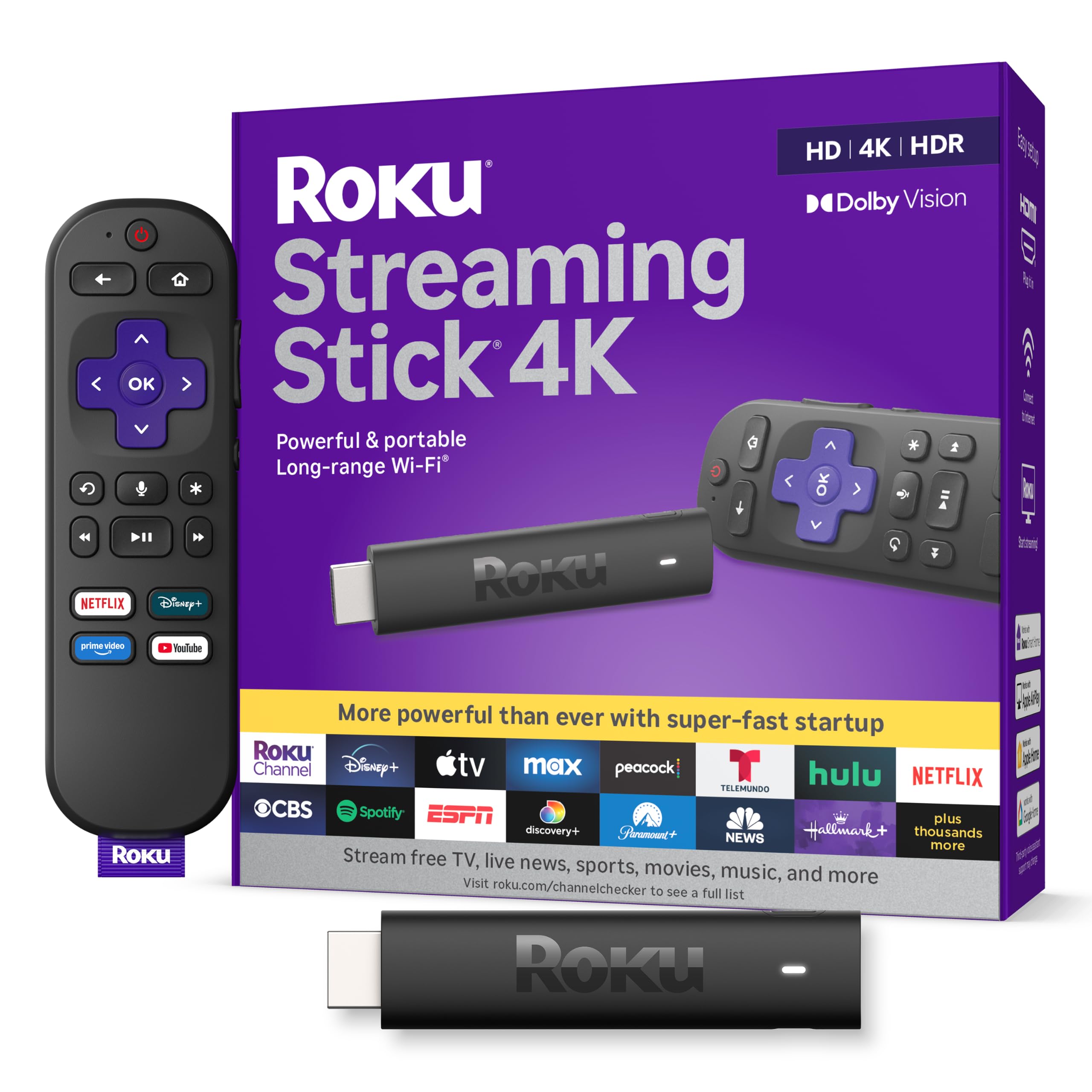 Roku Streaming Stick HD with Voice Remote | Compact 4K Streaming Device for TV with Roku Voice Remote & Long-Range Wi-Fi - Free & Live Local News, Sports