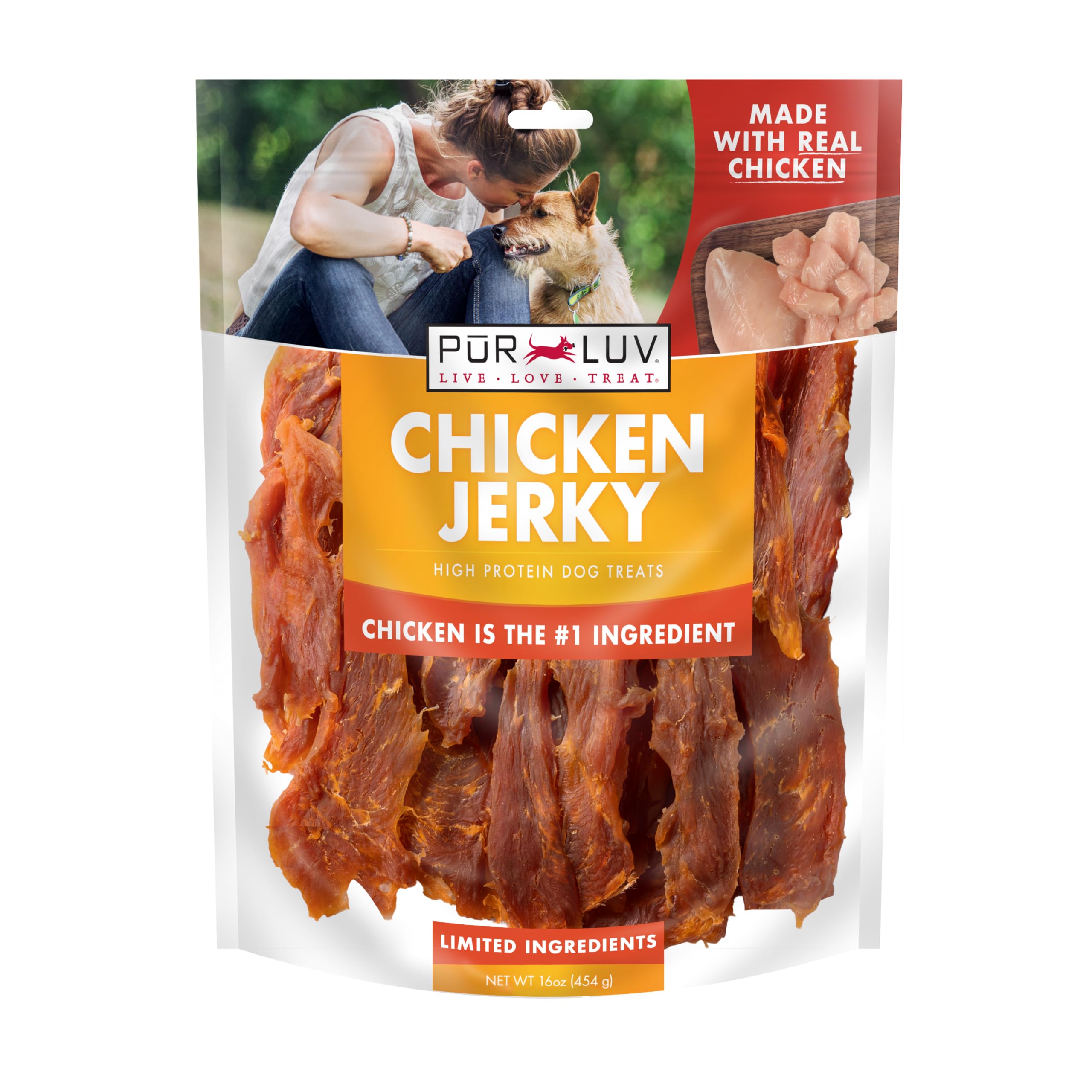 Pur Luv Chicken Wrapped Sweet Potato Dog Treats, Rawhide Free Jerky Wraps, Made with Real Chicken, 16 Oz, Healthy, Easily Digestible, Long Lasting, High Protein Treat, Satisfies Dog's Urge to Chew | Rawhide-free, high-protein jerky wrap: real chicken arou
