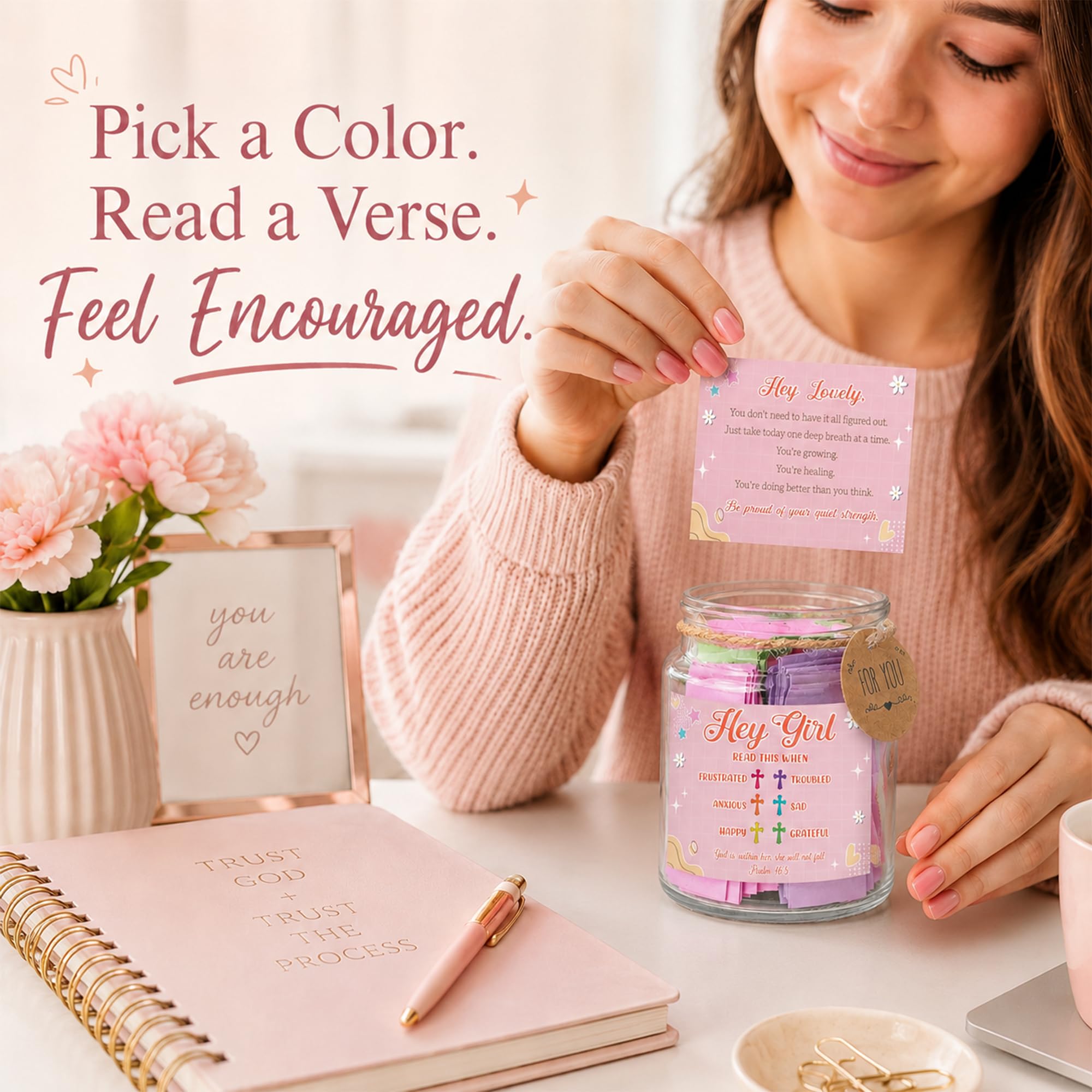 Bible Verses Jar for Daughter – Daughter Gifts From Mom, Graduation Gifts for Daughters, 92 Bible Verses Folded by hand, Christian Gift for Women