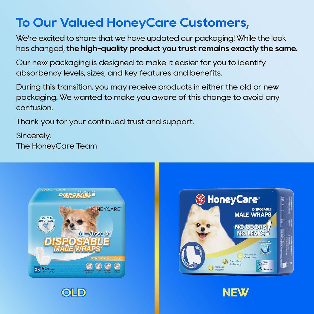 HONEY CARE All-Absorb A26 Male Dog Wrap, 50 Count, Small
