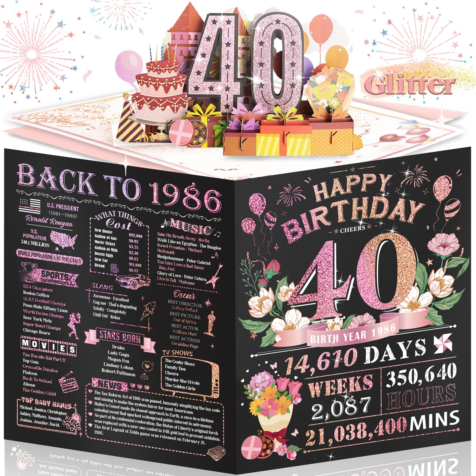 80th Birthday Card for Women Her, Large 3D Pop Up 80th Birthday cards forMom Grandma, Happy 80 Year Old Birthday Decorations for Wife Sister Funny Birthday Gifts, Back to 1946, Pink