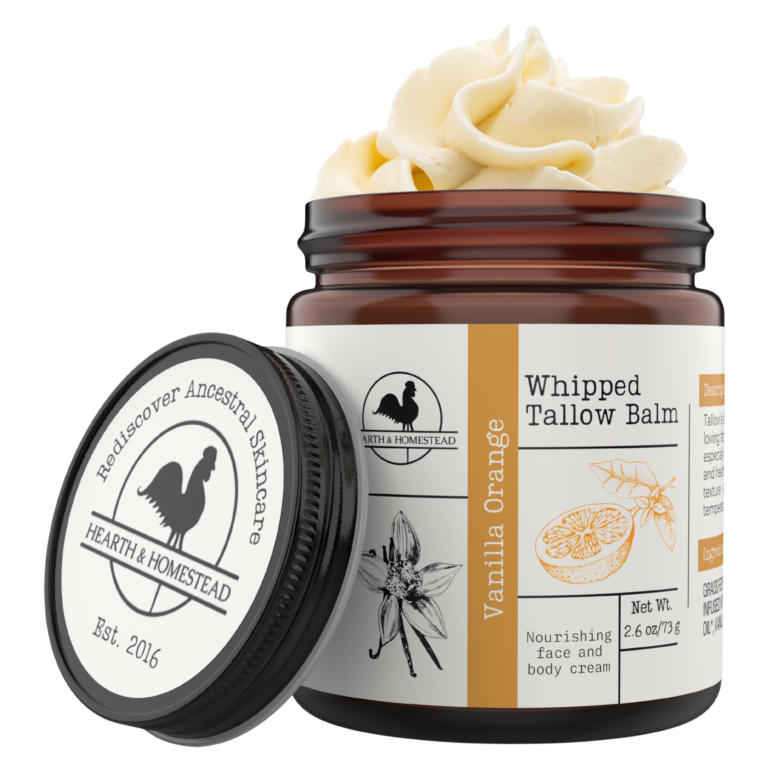Hearth & Homestead Whipped Beef Tallow for Skin & Face, Unscented, 1.3oz | 100% Grass Fed & Finished, Eczema Cream & Body Butter, Only Organic Ingredients, For Skin & Face