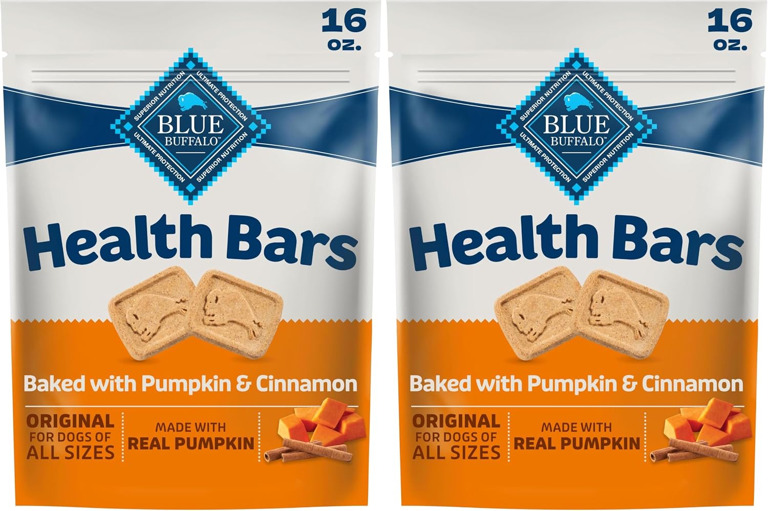 Blue Buffalo Health Bars Pumpkin & Cinnamon Dog Biscuits, 16 oz | Oven-Baked, Crunchy Texture, No Chicken By-Product, Corn, Wheat, or Soy